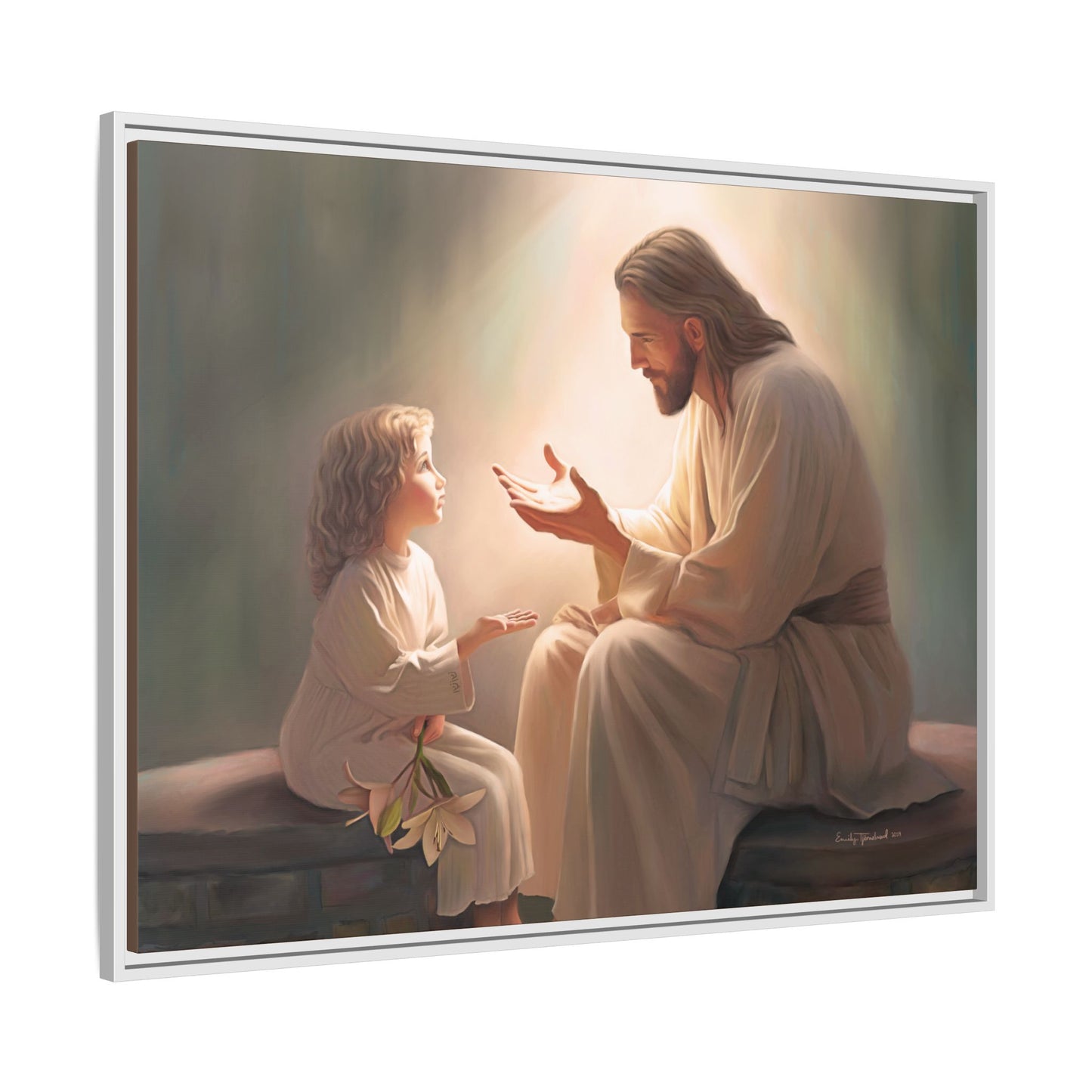 We are His Children, Fine Art Framed Canvas Print, Picture of Jesus, Jesus with a Child, Christian Gift, Christian Art, Jesus Christ Art with Child