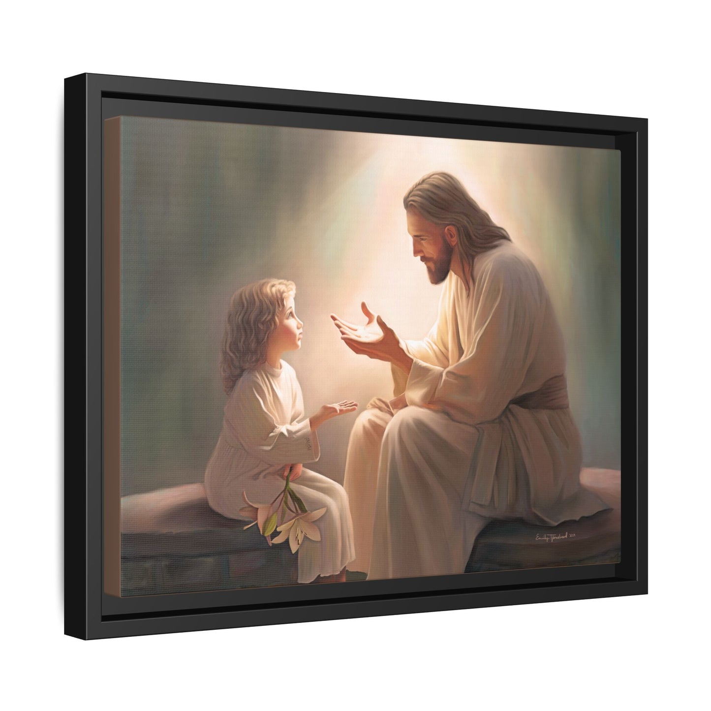 We are His Children, Fine Art Framed Canvas Print, Picture of Jesus, Jesus with a Child, Christian Gift, Christian Art, Jesus Christ Art with Child
