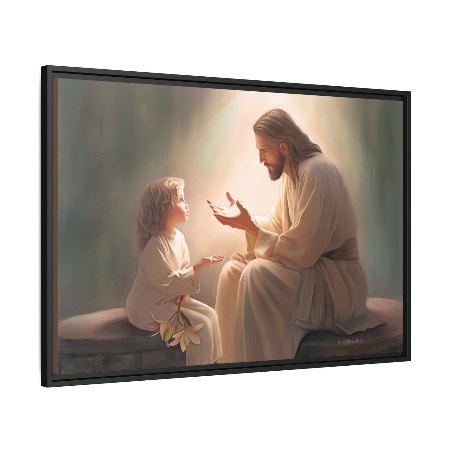 We are His Children, Fine Art Framed Canvas Print, Picture of Jesus, Jesus with a Child, Christian Gift, Christian Art, Jesus Christ Art with Child