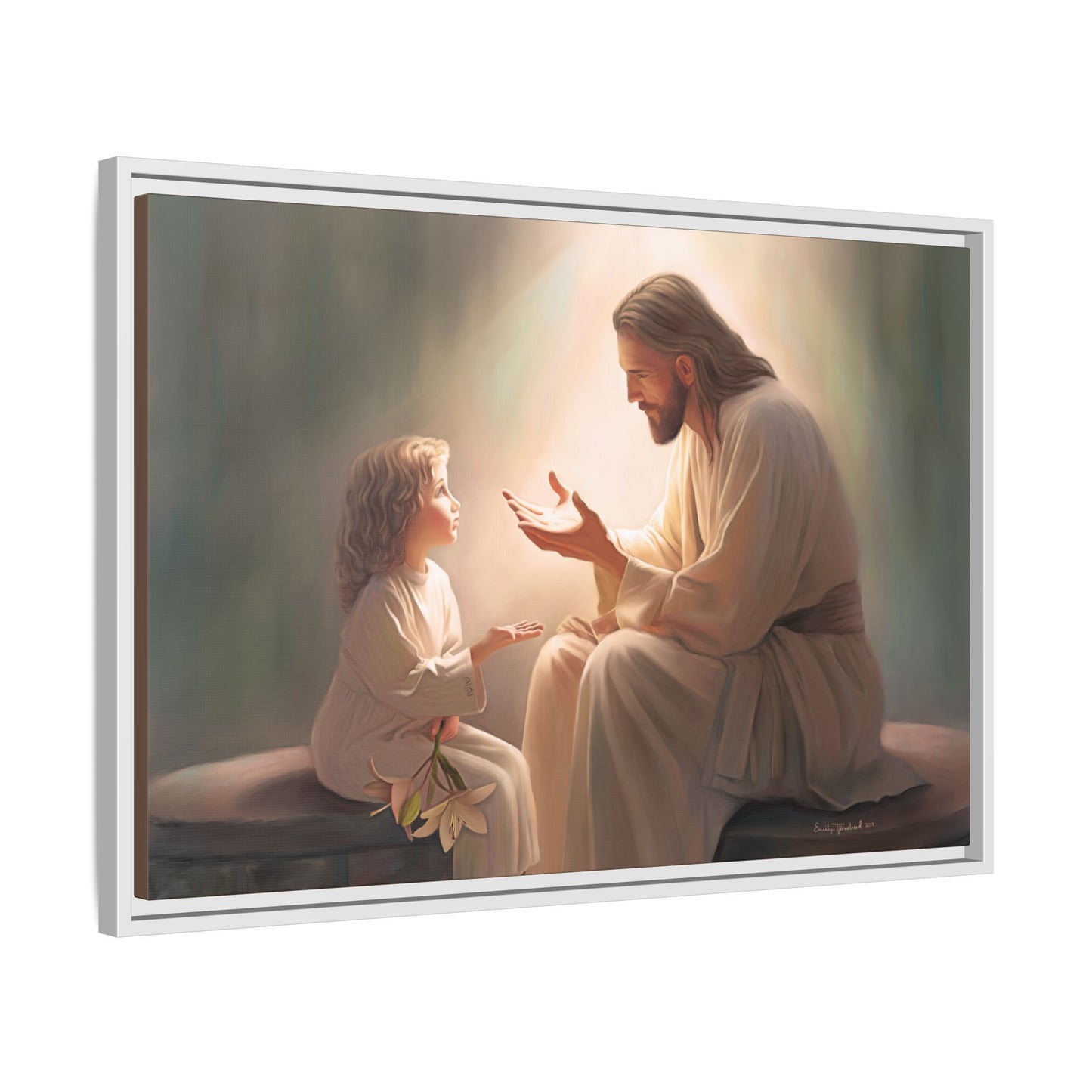 We are His Children, Fine Art Framed Canvas Print, Picture of Jesus, Jesus with a Child, Christian Gift, Christian Art, Jesus Christ Art with Child