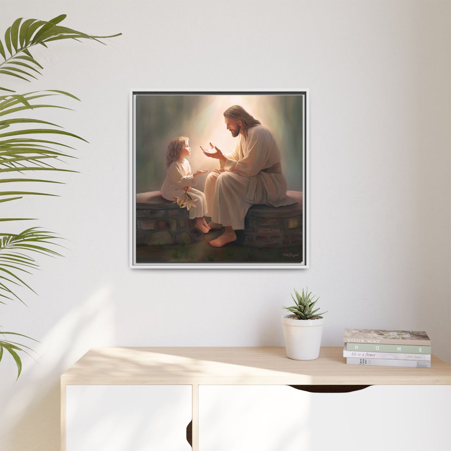 We are His Children, Fine Art Framed Canvas Print, Picture of Jesus, Jesus with a Child, Christian Gift, Christian Art, Jesus Christ Art with Child