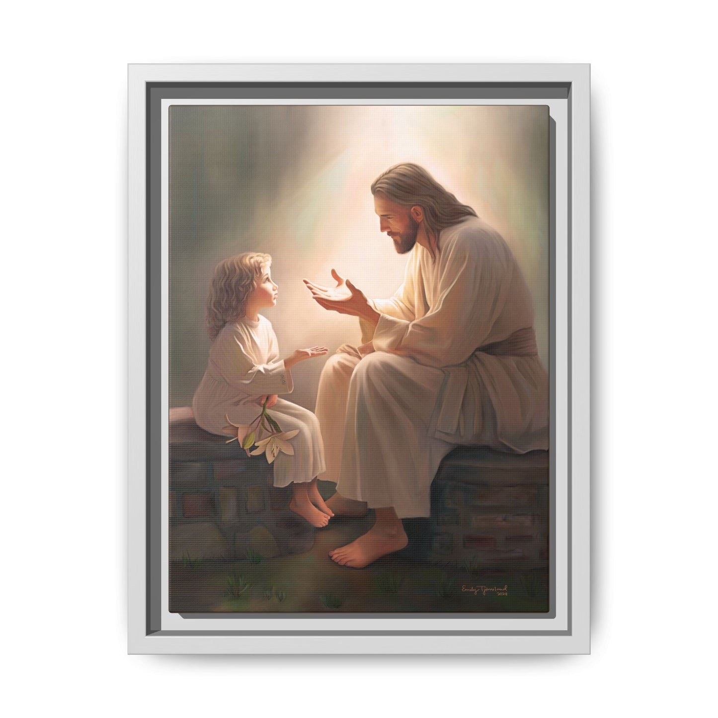 We are His Children, Fine Art Framed Canvas Print, Picture of Jesus, Jesus with a Child, Christian Gift, Christian Art, Jesus Christ Art with Child