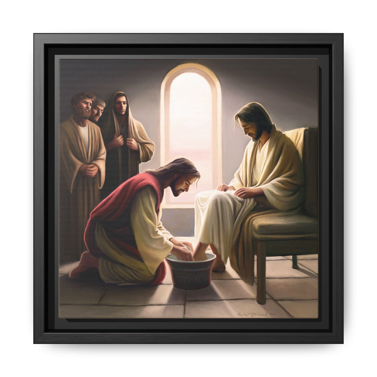 Jesus Washing Feet, Framed Canvas Print Art, Christ Washing Disciple's Feet, Christian Gift, Jesus Christ Serving Others, many sizes available
