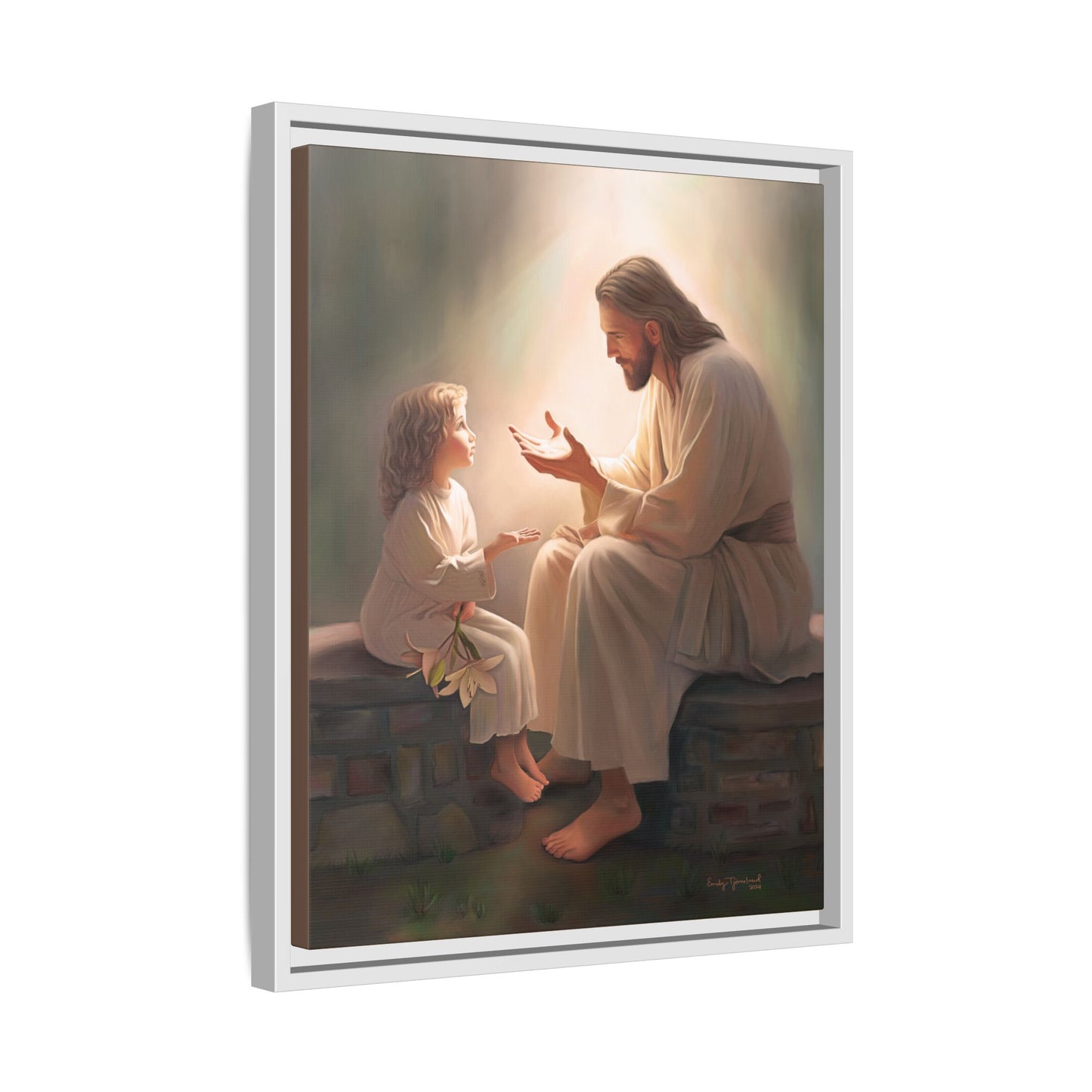 We are His Children, Fine Art Framed Canvas Print, Picture of Jesus, Jesus with a Child, Christian Gift, Christian Art, Jesus Christ Art with Child