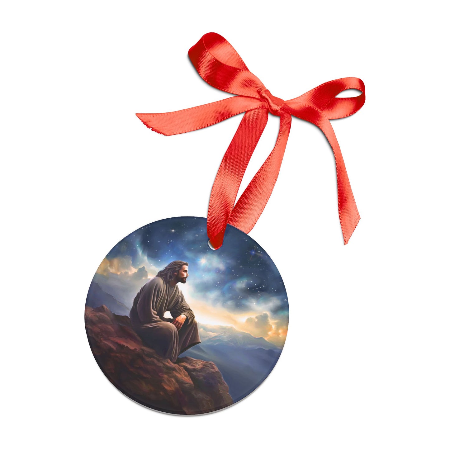 Jesus With The Stars, Christmas Ornament, Christian Ornament with Ribbon