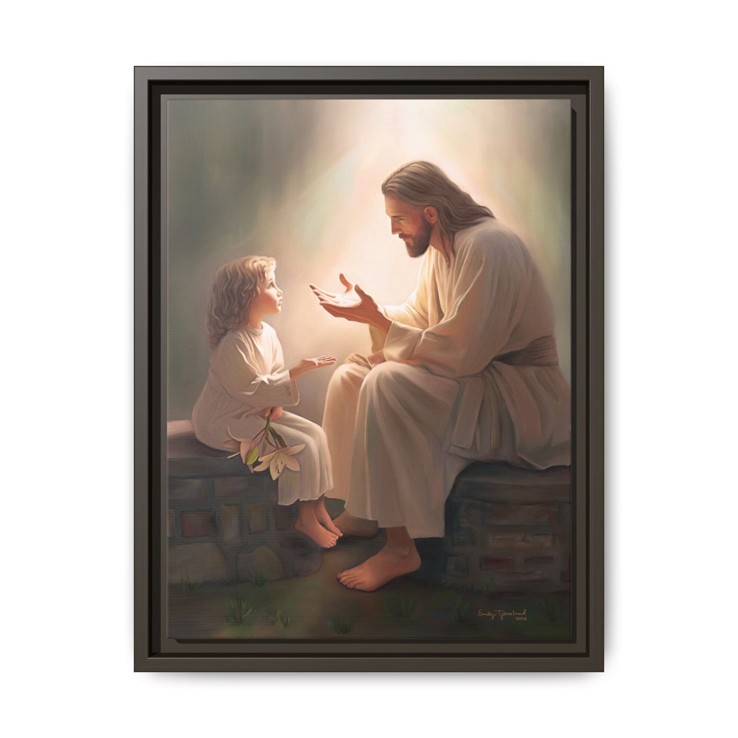 We are His Children, Fine Art Framed Canvas Print, Picture of Jesus, Jesus with a Child, Christian Gift, Christian Art, Jesus Christ Art with Child