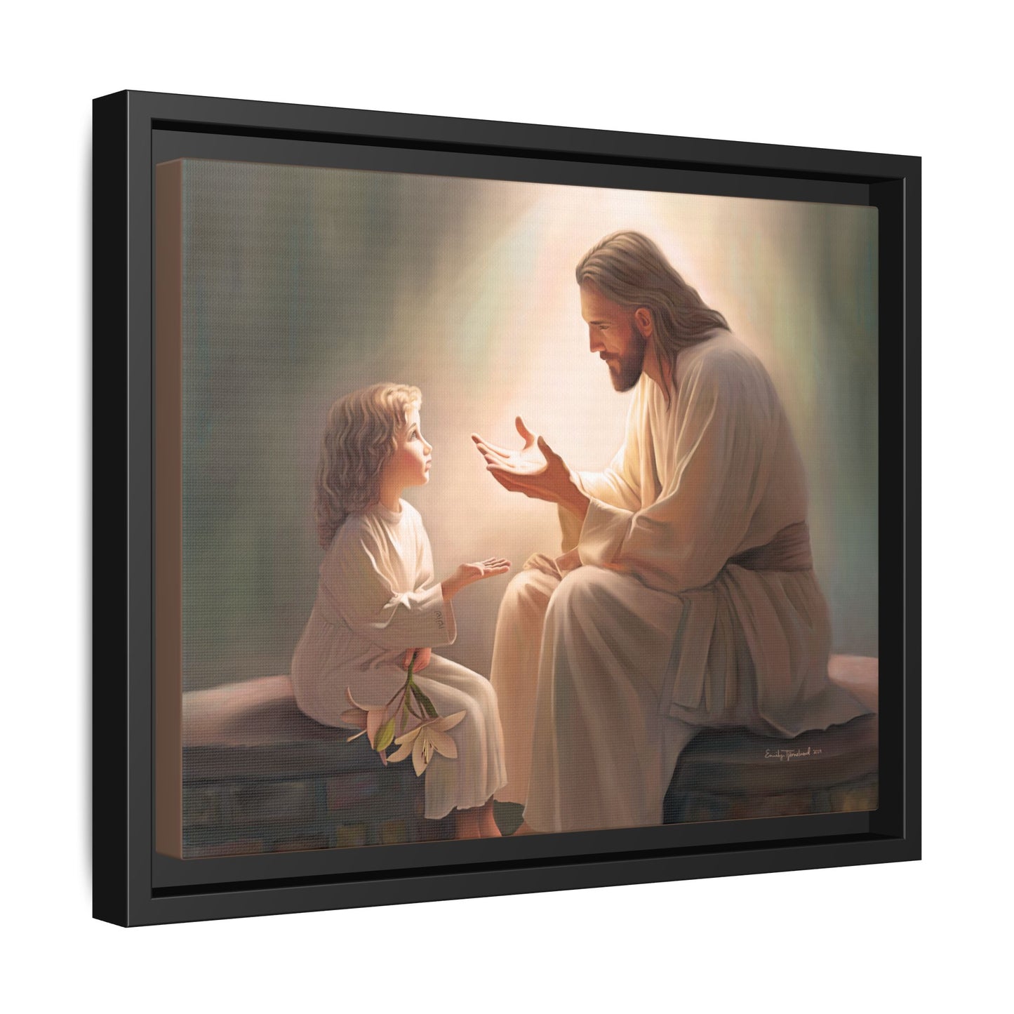 We are His Children, Fine Art Framed Canvas Print, Picture of Jesus, Jesus with a Child, Christian Gift, Christian Art, Jesus Christ Art with Child