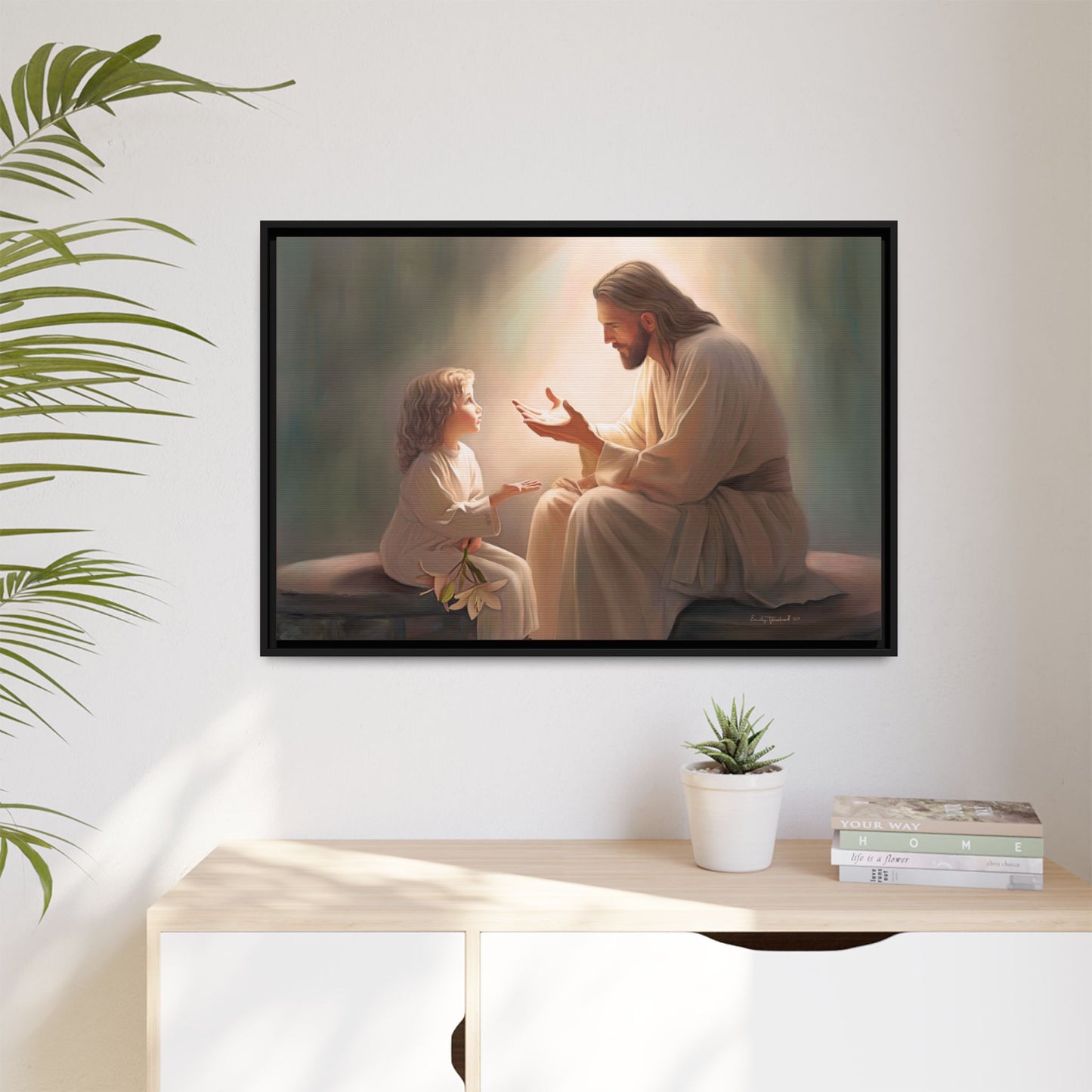 We are His Children, Fine Art Framed Canvas Print, Picture of Jesus, Jesus with a Child, Christian Gift, Christian Art, Jesus Christ Art with Child