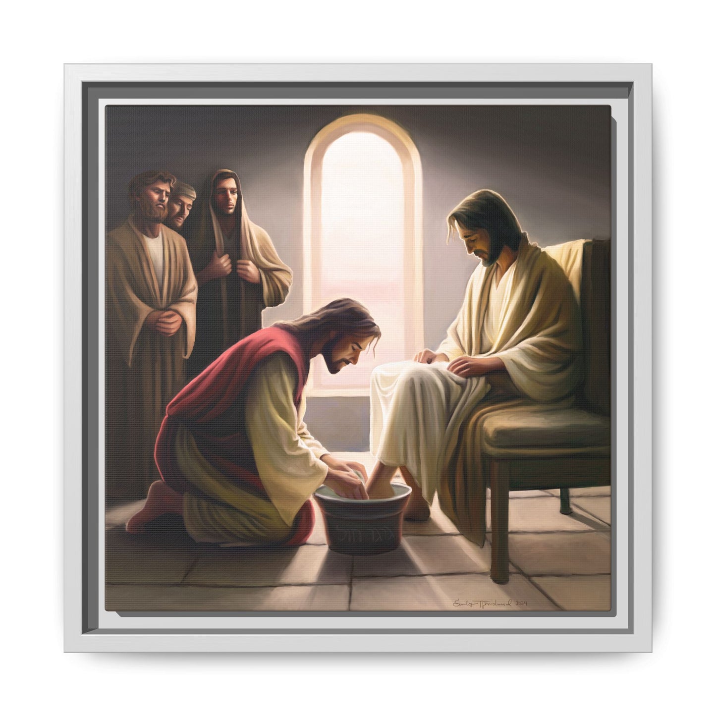 Jesus Washing Feet, Framed Canvas Print Art, Christ Washing Disciple's Feet, Christian Gift, Jesus Christ Serving Others, many sizes available