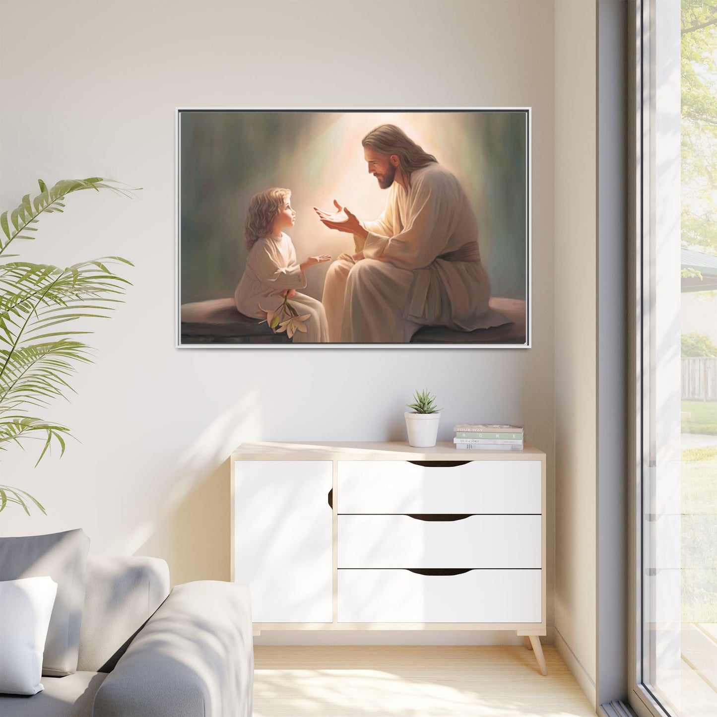 You Are The Light Fine Art Canvas Print, Framed, Picture of Jesus, Christian Gift, Christian Art, Jesus Christ Art with Child, Framed