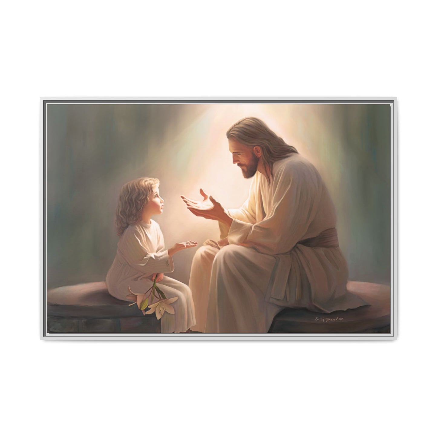 We are His Children, Fine Art Framed Canvas Print, Picture of Jesus, Jesus with a Child, Christian Gift, Christian Art, Jesus Christ Art with Child