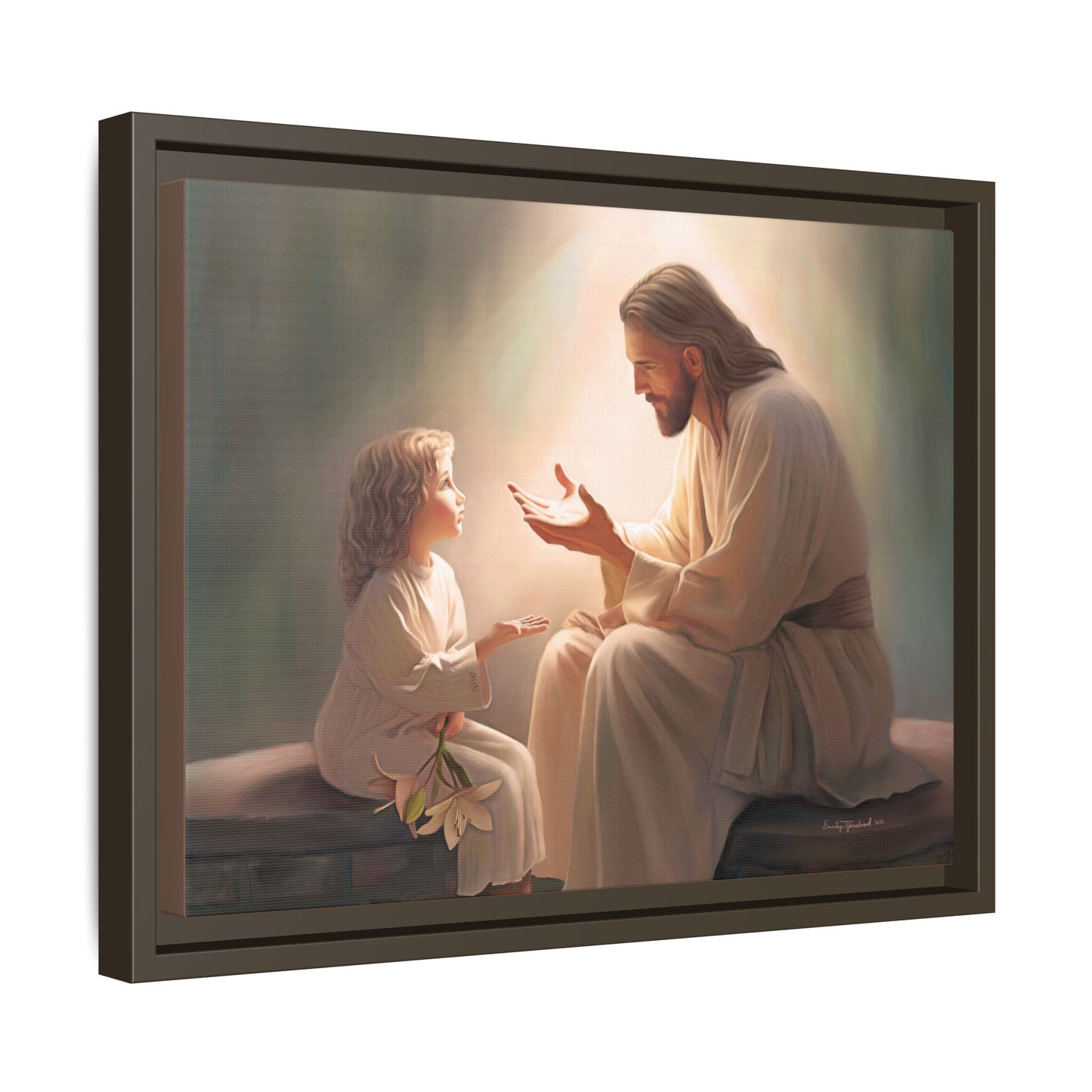 We are His Children, Fine Art Framed Canvas Print, Picture of Jesus, Jesus with a Child, Christian Gift, Christian Art, Jesus Christ Art with Child
