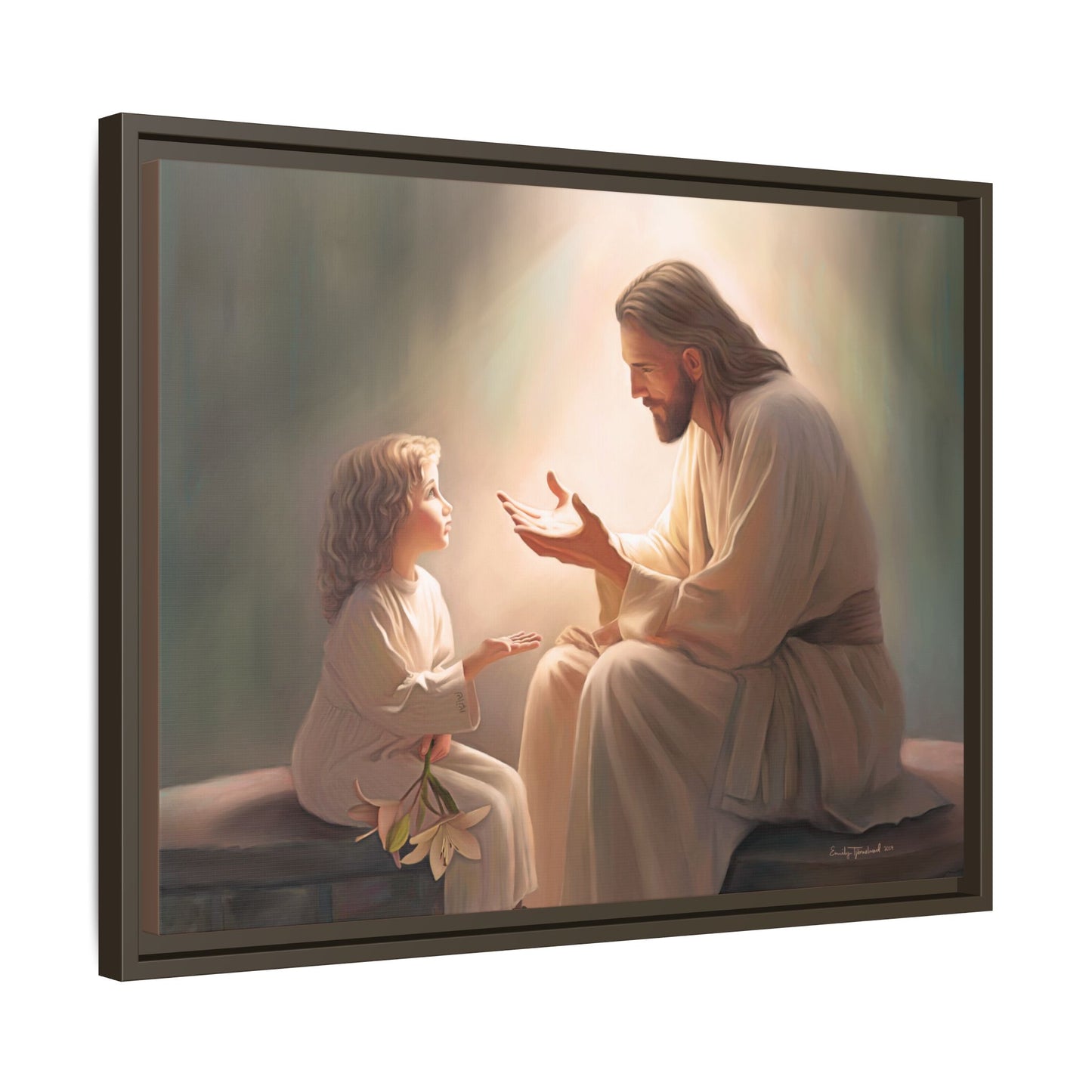 We are His Children, Fine Art Framed Canvas Print, Picture of Jesus, Jesus with a Child, Christian Gift, Christian Art, Jesus Christ Art with Child