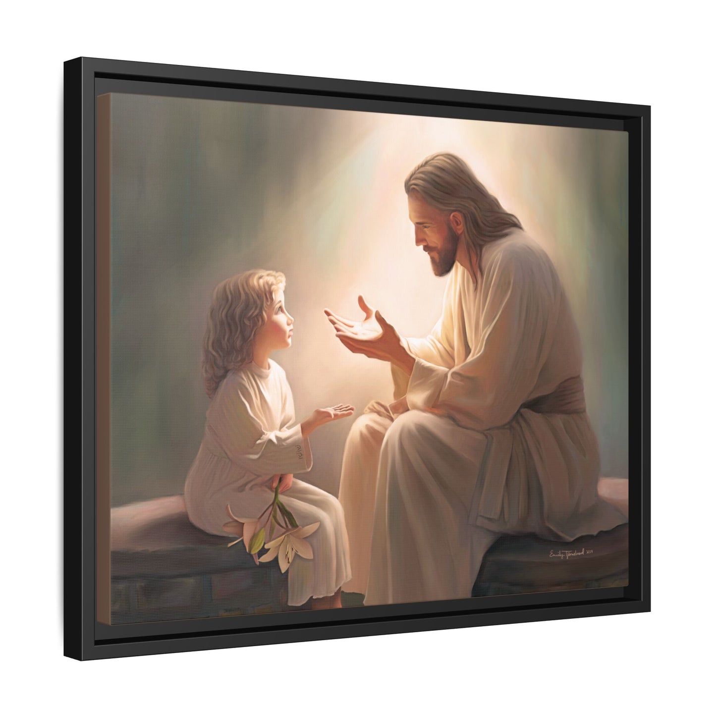 We are His Children, Fine Art Framed Canvas Print, Picture of Jesus, Jesus with a Child, Christian Gift, Christian Art, Jesus Christ Art with Child