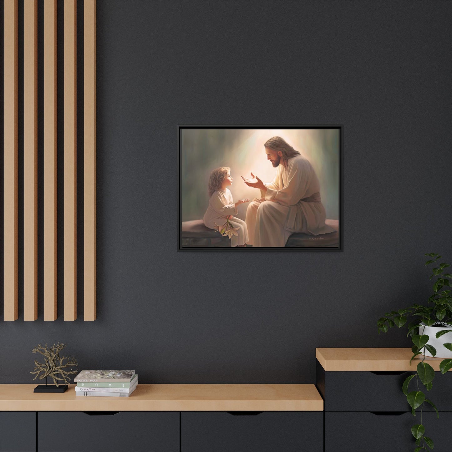 We are His Children, Fine Art Framed Canvas Print, Picture of Jesus, Jesus with a Child, Christian Gift, Christian Art, Jesus Christ Art with Child