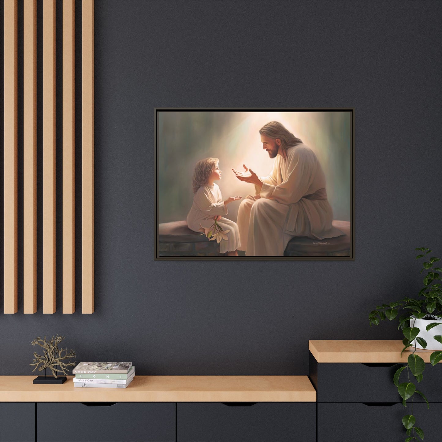 We are His Children, Fine Art Framed Canvas Print, Picture of Jesus, Jesus with a Child, Christian Gift, Christian Art, Jesus Christ Art with Child