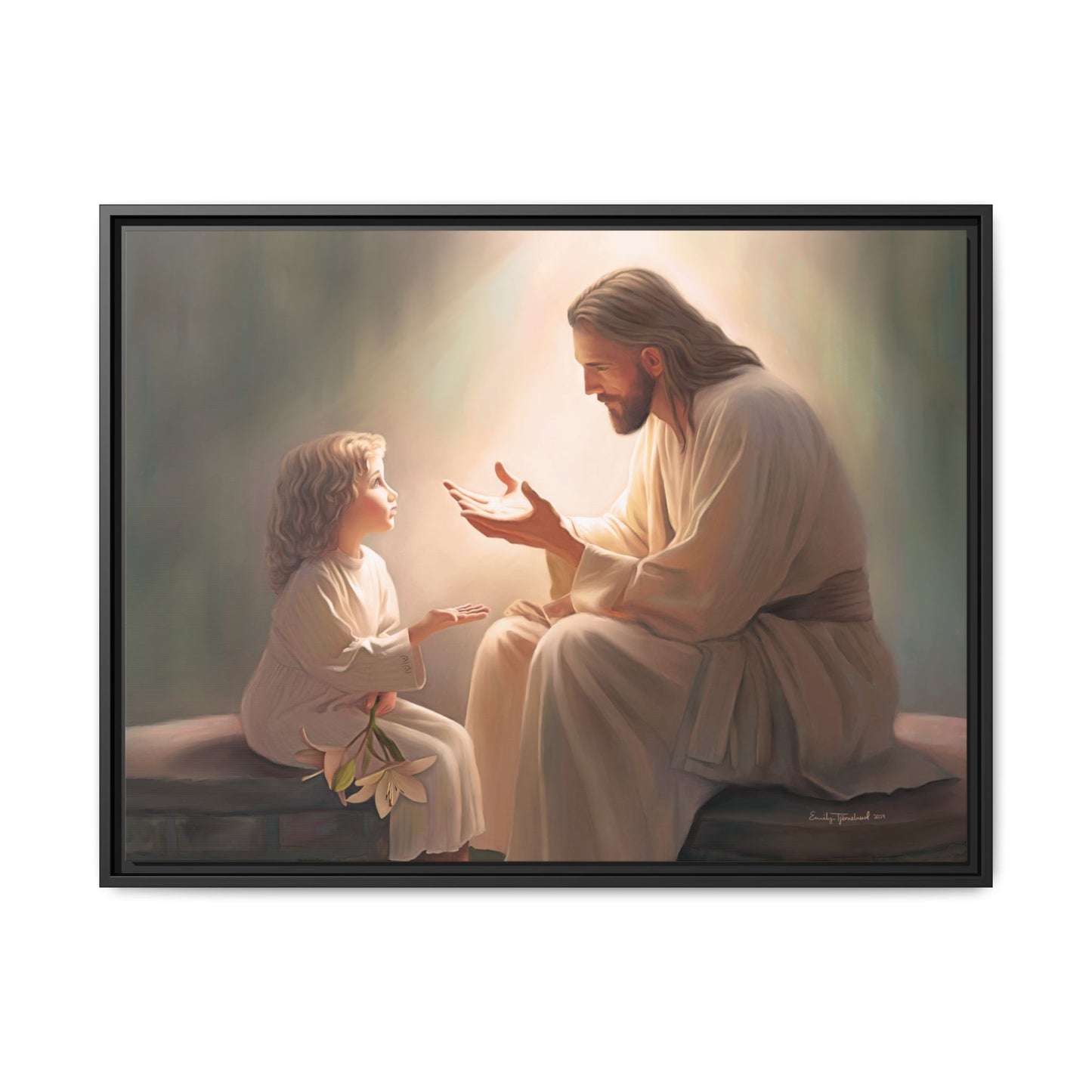 We are His Children, Fine Art Framed Canvas Print, Picture of Jesus, Jesus with a Child, Christian Gift, Christian Art, Jesus Christ Art with Child
