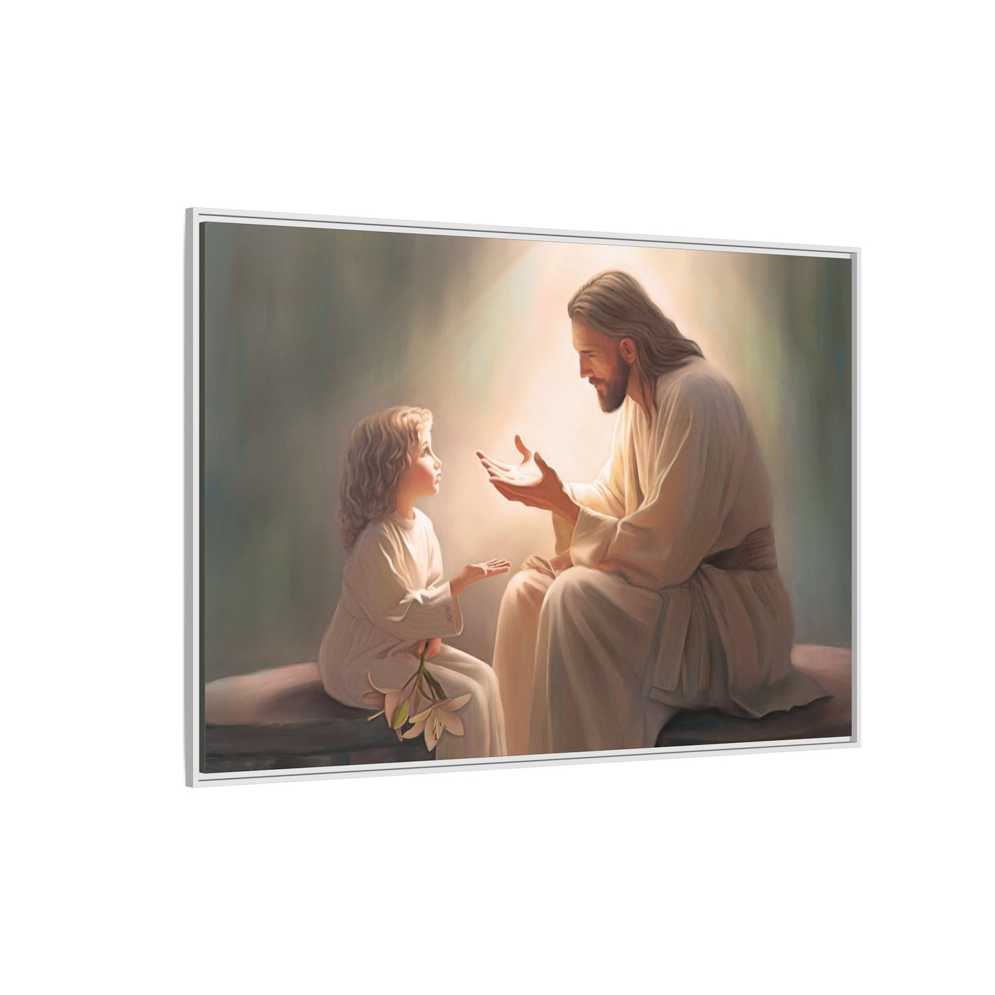 You Are The Light Fine Art Canvas Print, Framed, Picture of Jesus, Christian Gift, Christian Art, Jesus Christ Art with Child, Framed