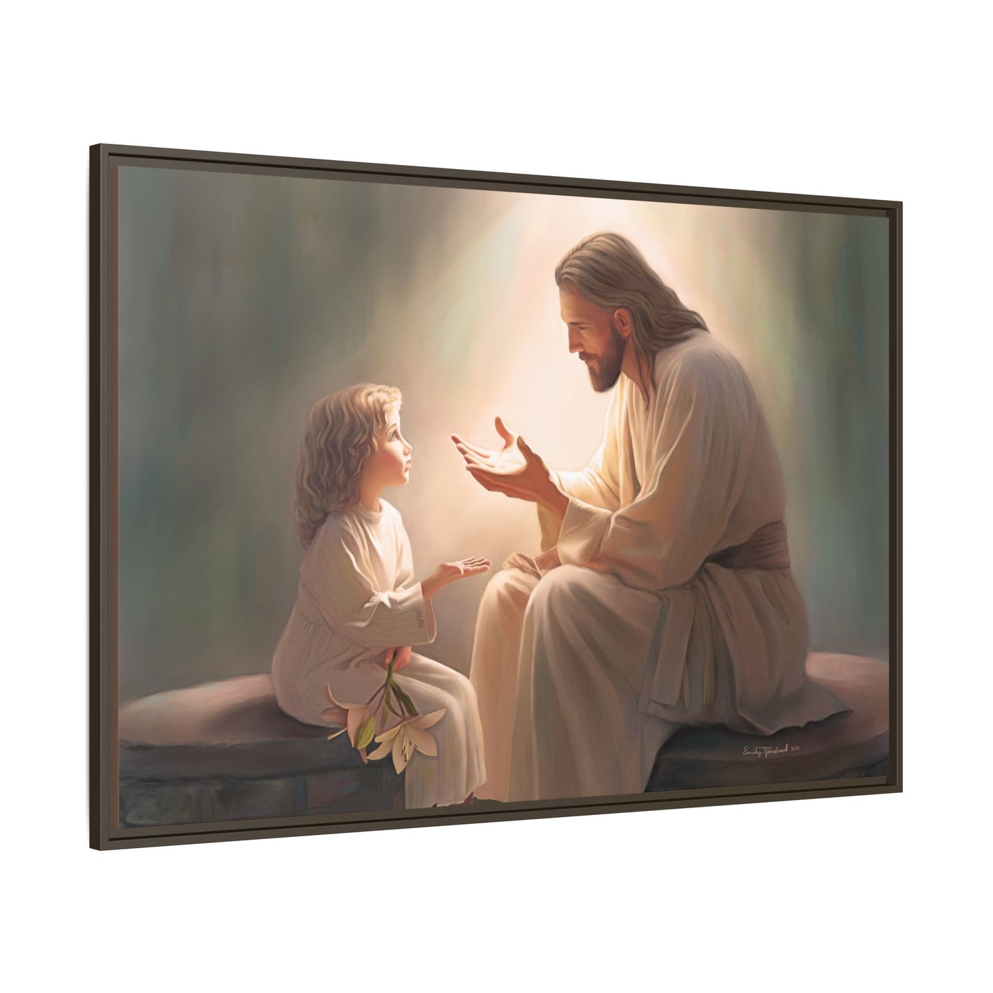 We are His Children, Fine Art Framed Canvas Print, Picture of Jesus, Jesus with a Child, Christian Gift, Christian Art, Jesus Christ Art with Child