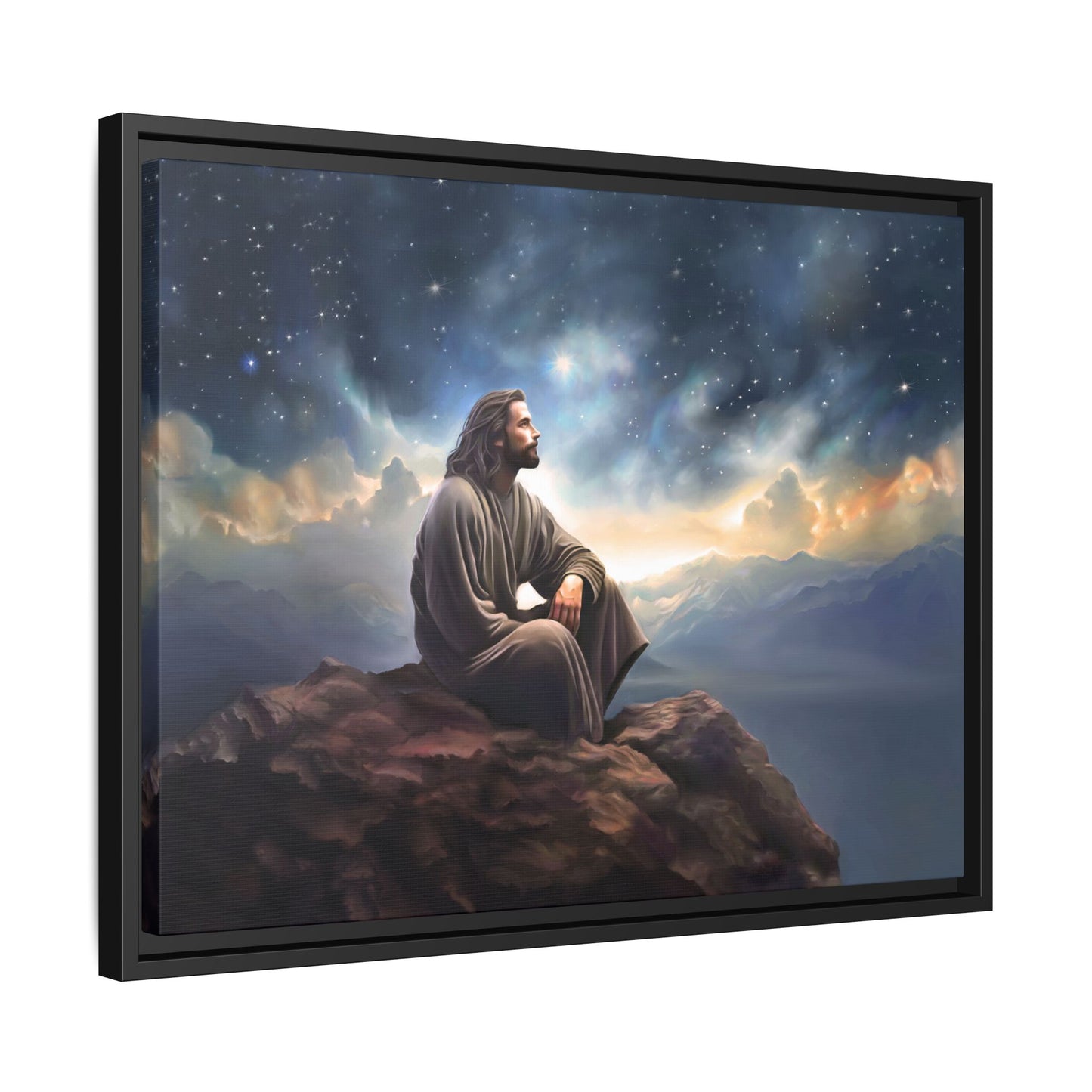 Jesus with The Stars, Canvas Print Art Framed, Jesus Christ Handmade Artwork, Deep Meditative Christian Gift