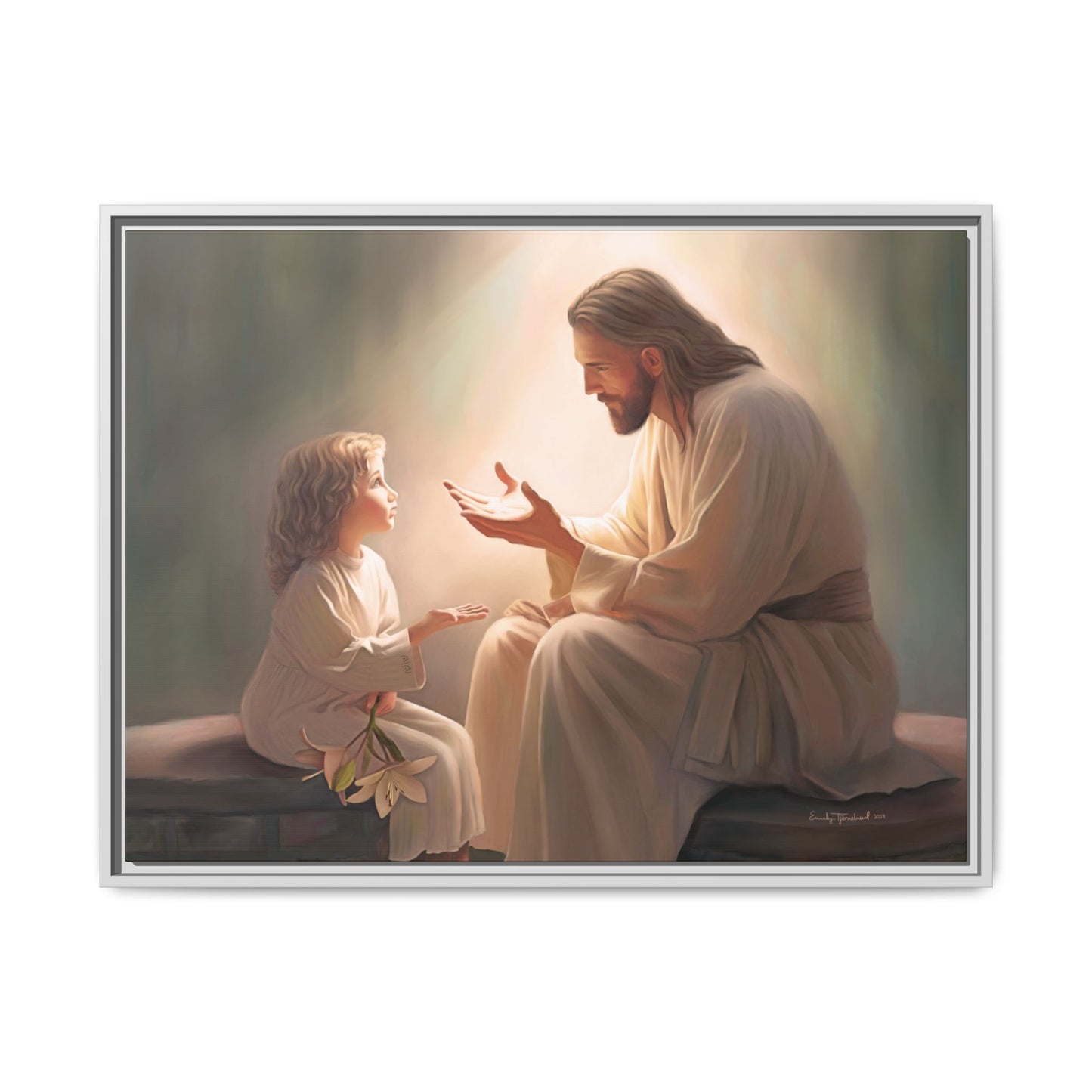 We are His Children, Fine Art Framed Canvas Print, Picture of Jesus, Jesus with a Child, Christian Gift, Christian Art, Jesus Christ Art with Child
