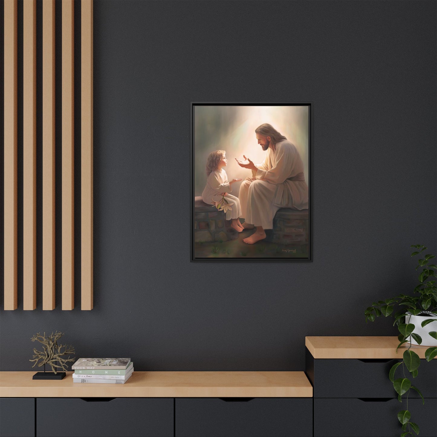 We are His Children, Fine Art Framed Canvas Print, Picture of Jesus, Jesus with a Child, Christian Gift, Christian Art, Jesus Christ Art with Child