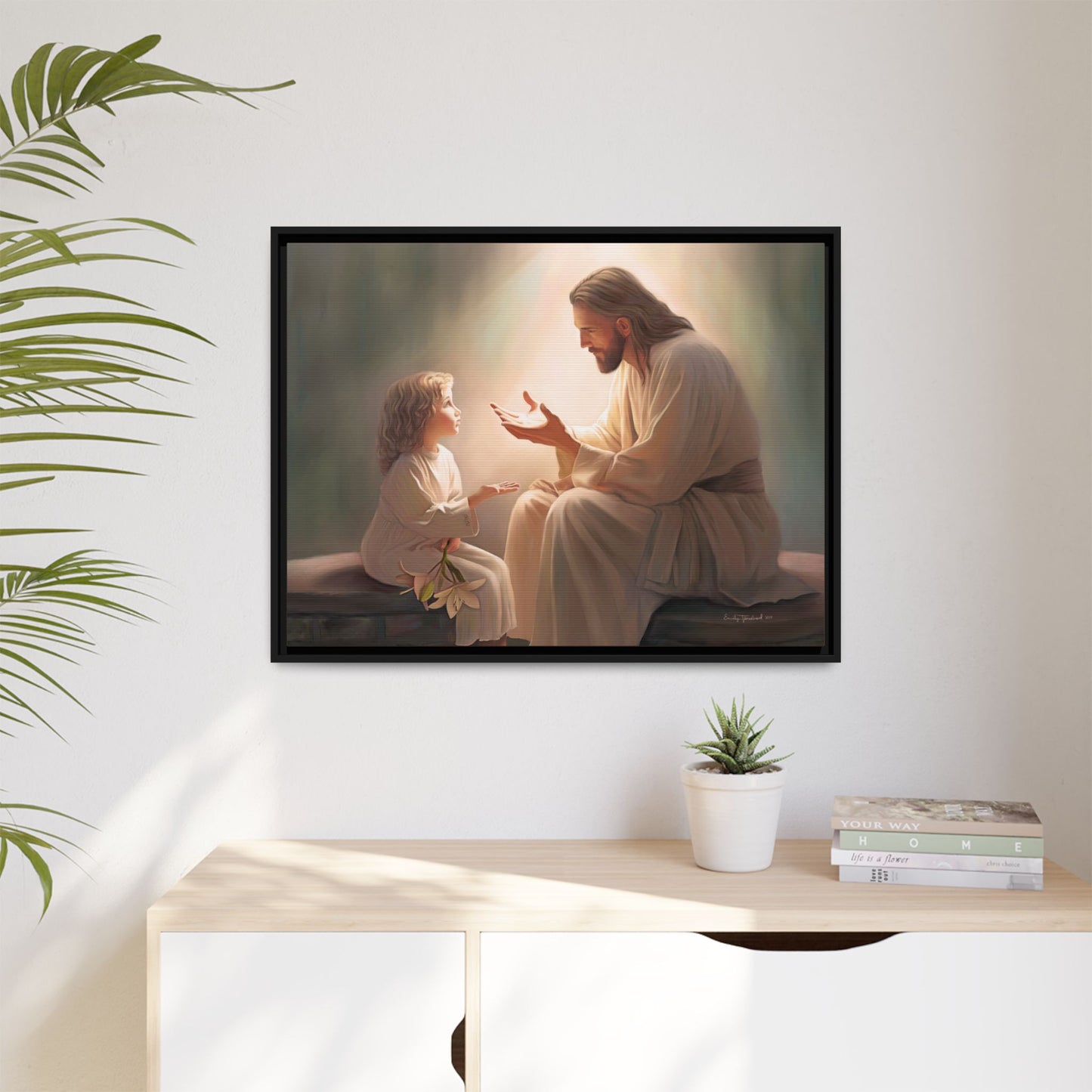 We are His Children, Fine Art Framed Canvas Print, Picture of Jesus, Jesus with a Child, Christian Gift, Christian Art, Jesus Christ Art with Child