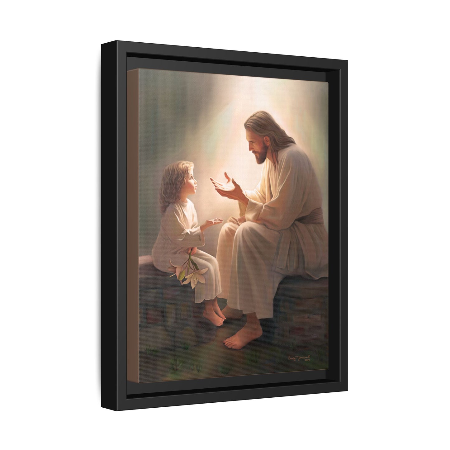 We are His Children, Fine Art Framed Canvas Print, Picture of Jesus, Jesus with a Child, Christian Gift, Christian Art, Jesus Christ Art with Child