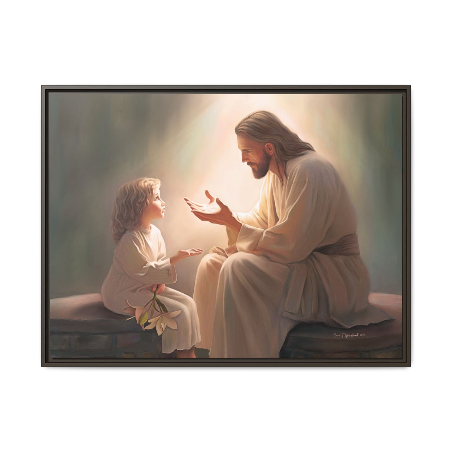 We are His Children, Fine Art Framed Canvas Print, Picture of Jesus, Jesus with a Child, Christian Gift, Christian Art, Jesus Christ Art with Child