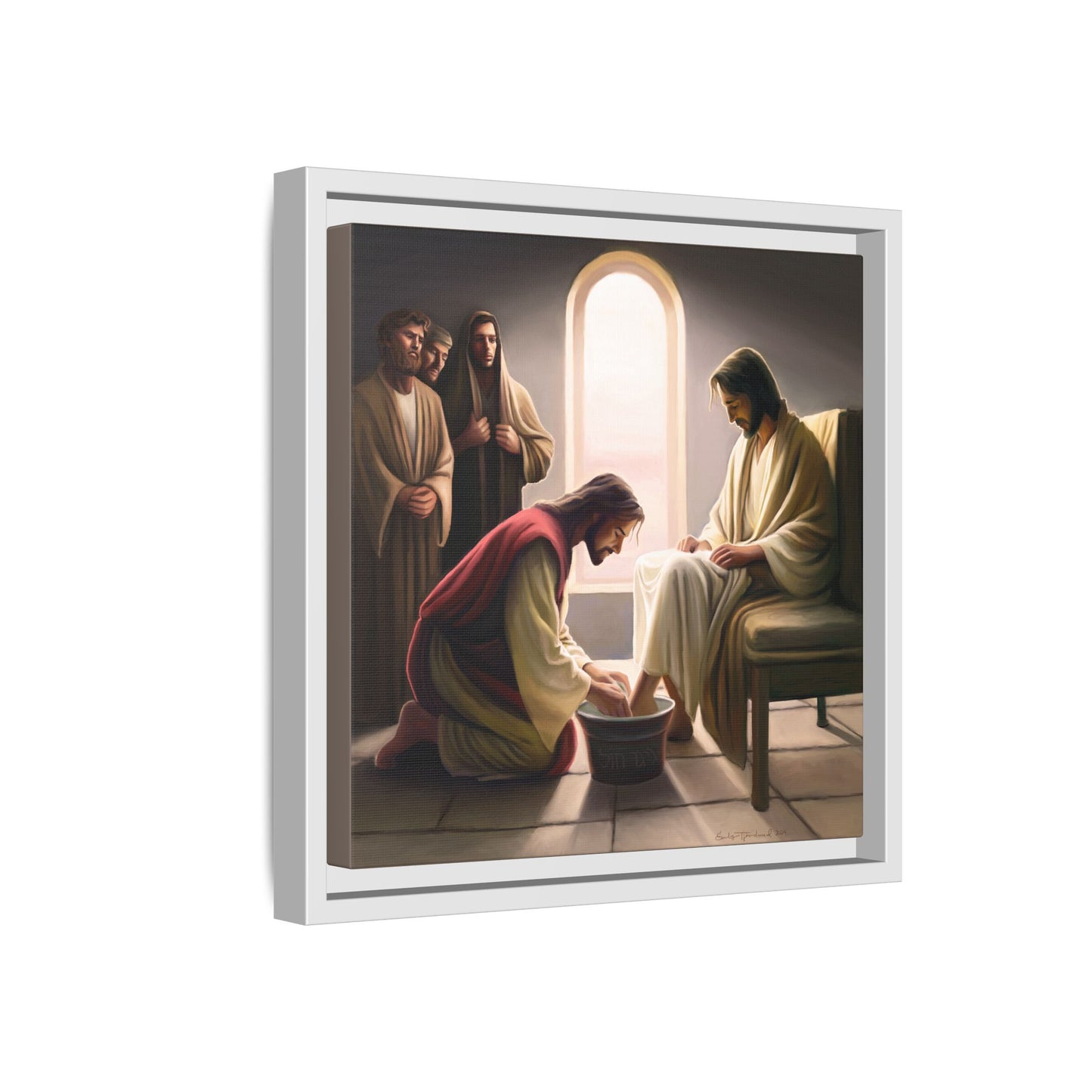 Jesus Washing Feet, Framed Canvas Print Art, Christ Washing Disciple's Feet, Christian Gift, Jesus Christ Serving Others, many sizes available