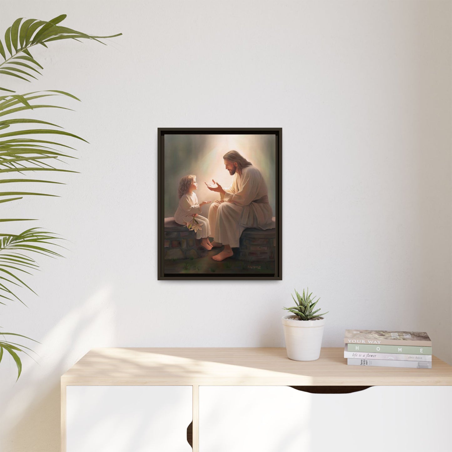 We are His Children, Fine Art Framed Canvas Print, Picture of Jesus, Jesus with a Child, Christian Gift, Christian Art, Jesus Christ Art with Child