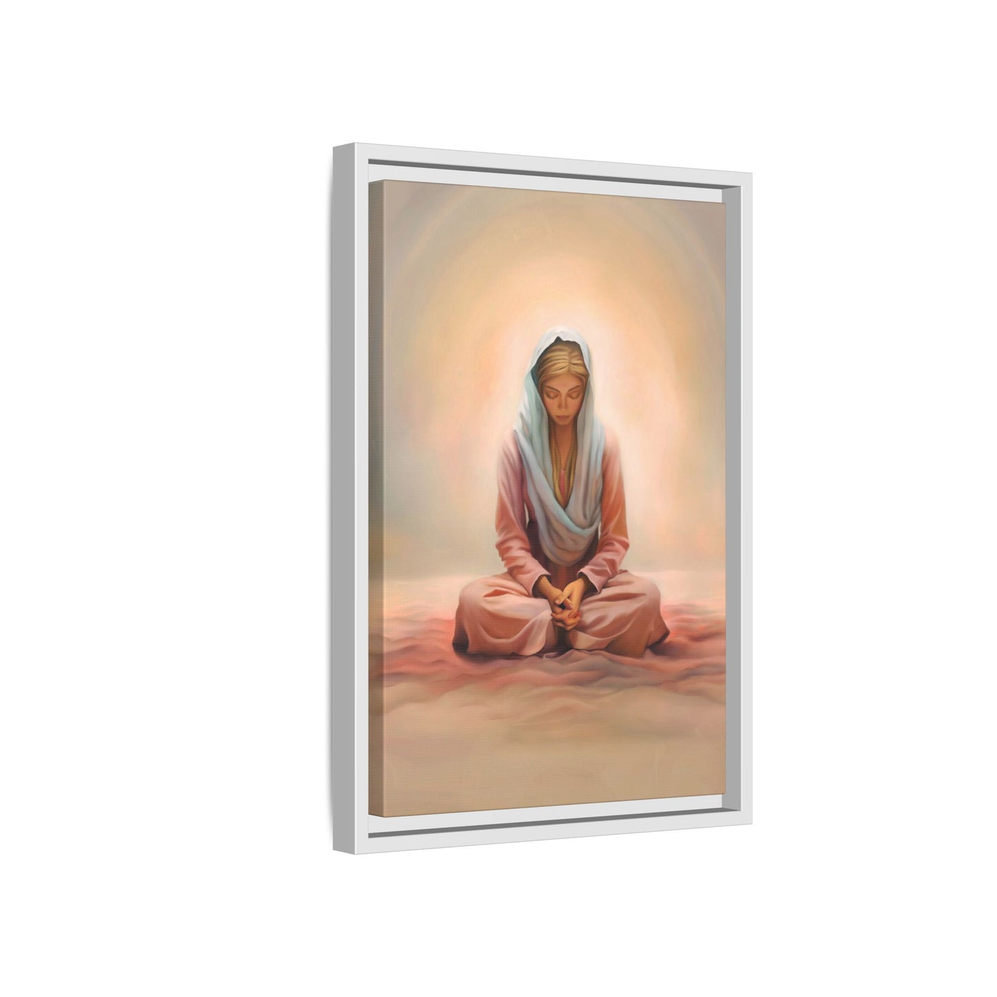 Stillness Framed Canvas Wall Art, Serene Meditation Decor, Spiritual Mindfulness Gift, Tranquil Room Accent, Woman Religious Art