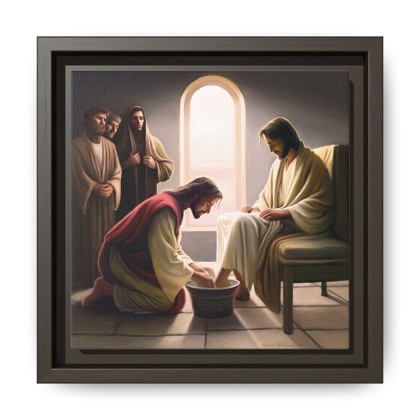 Jesus Washing Feet, Framed Canvas Print Art, Christ Washing Disciple's Feet, Christian Gift, Jesus Christ Serving Others, many sizes available