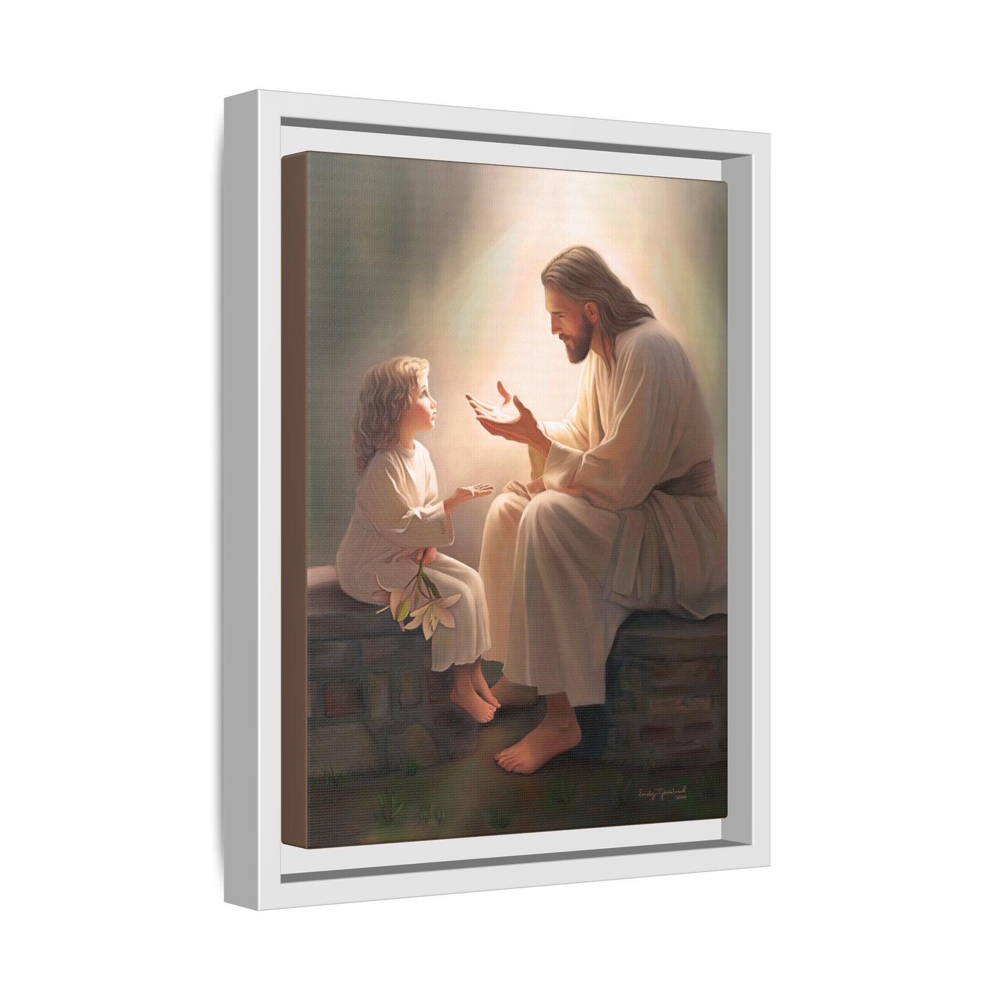 We are His Children, Fine Art Framed Canvas Print, Picture of Jesus, Jesus with a Child, Christian Gift, Christian Art, Jesus Christ Art with Child