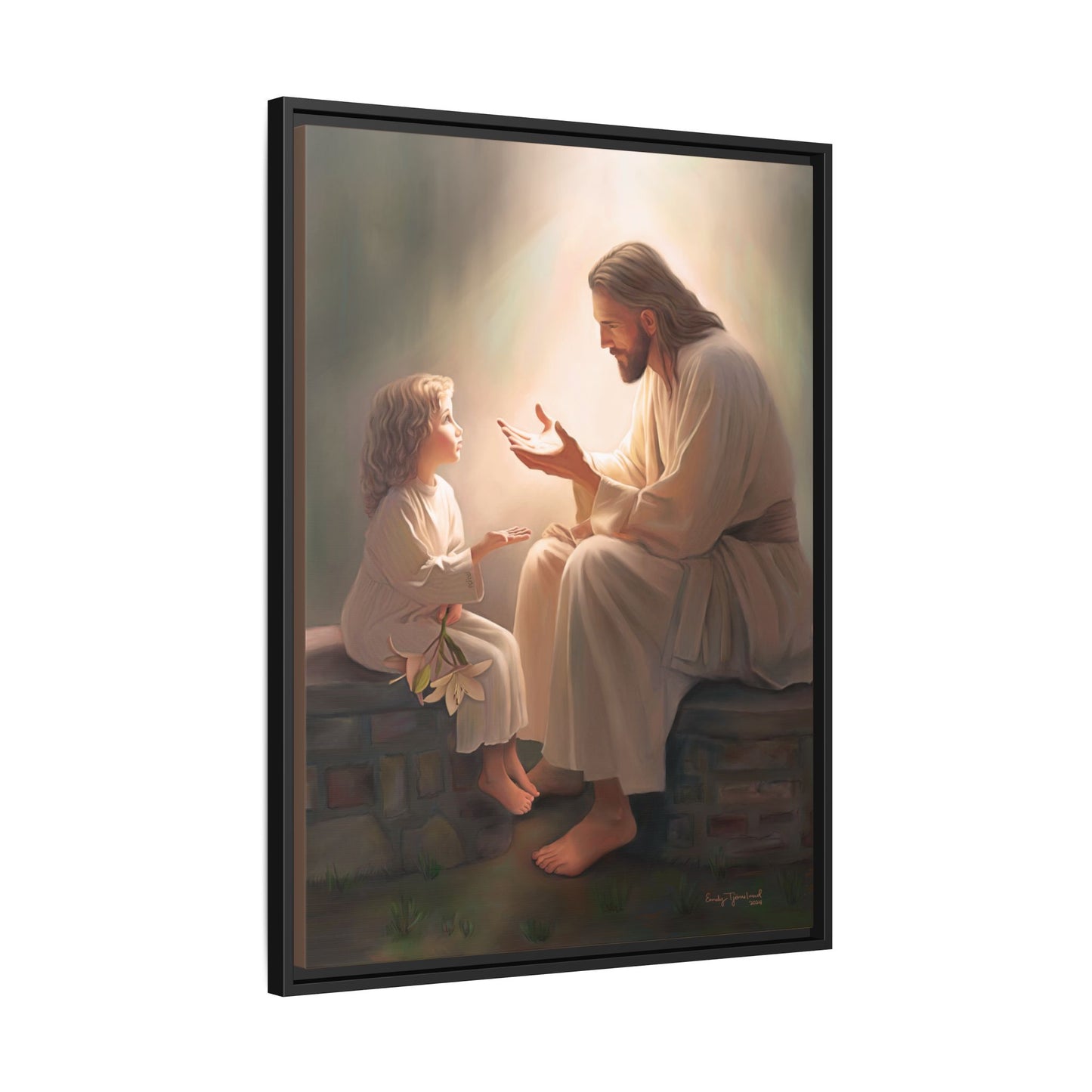We are His Children, Fine Art Framed Canvas Print, Picture of Jesus, Jesus with a Child, Christian Gift, Christian Art, Jesus Christ Art with Child