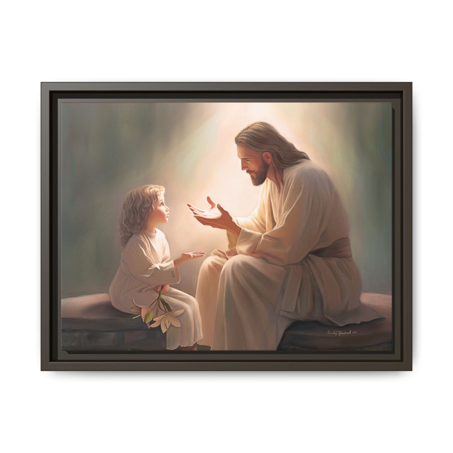 We are His Children, Fine Art Framed Canvas Print, Picture of Jesus, Jesus with a Child, Christian Gift, Christian Art, Jesus Christ Art with Child