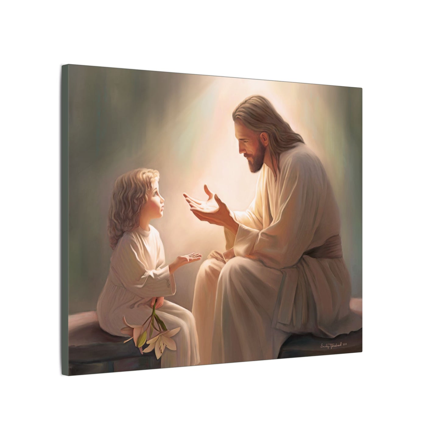 You Are The Light, fine art canvas print, Christian artwork, Jesus with a child, Jesus Christ with a little girl, Consider The Lillies