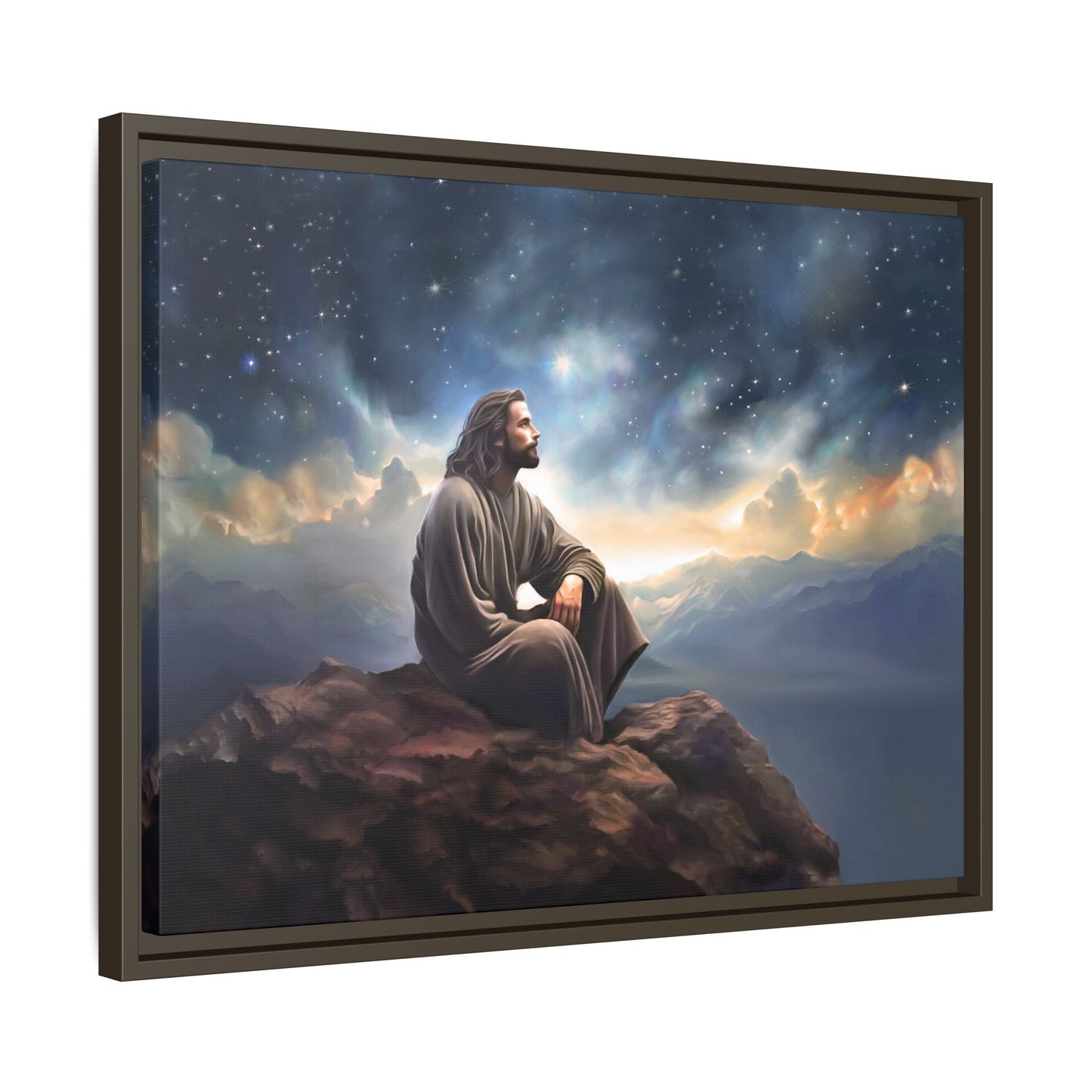 Jesus with The Stars, Canvas Print Art Framed, Jesus Christ Handmade Artwork, Deep Meditative Christian Gift