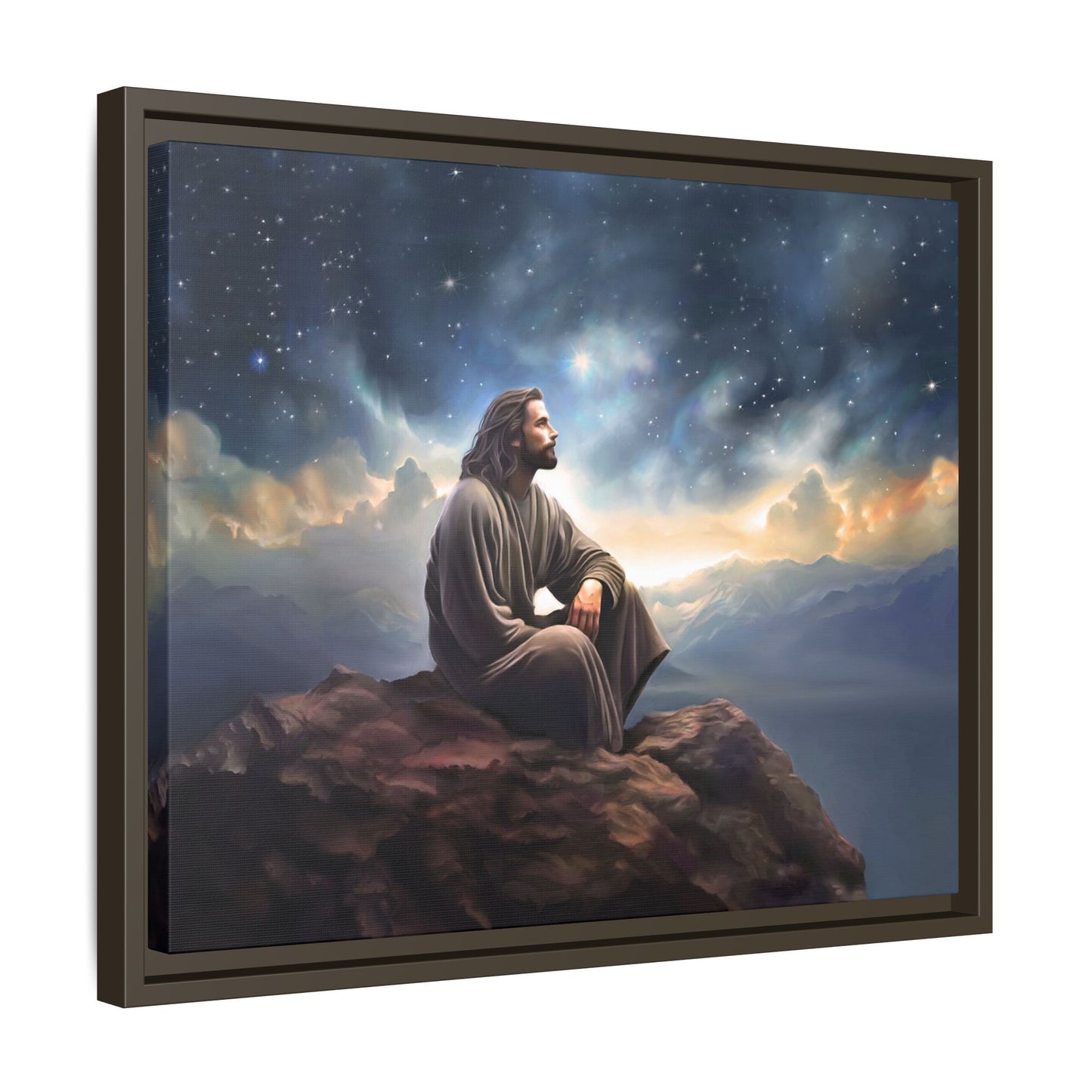 Jesus with The Stars, Canvas Print Art Framed, Jesus Christ Handmade Artwork, Deep Meditative Christian Gift