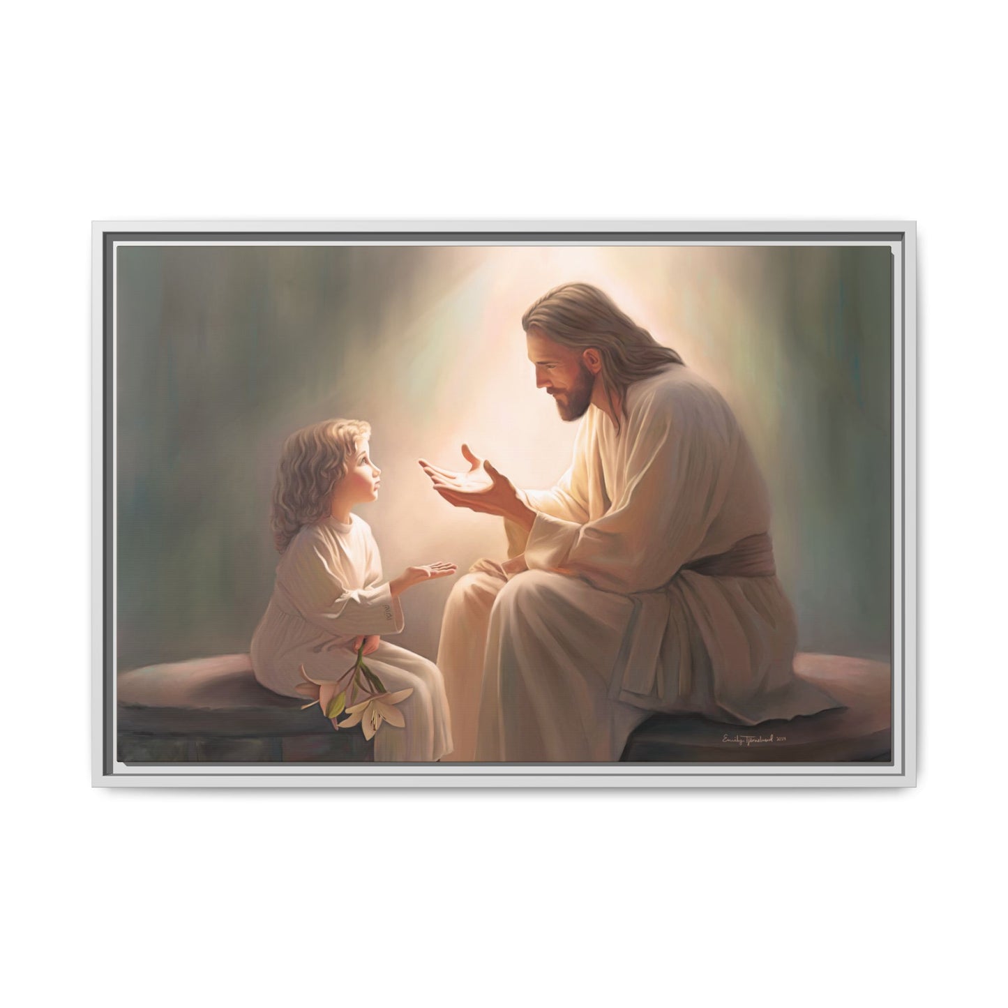 We are His Children, Fine Art Framed Canvas Print, Picture of Jesus, Jesus with a Child, Christian Gift, Christian Art, Jesus Christ Art with Child