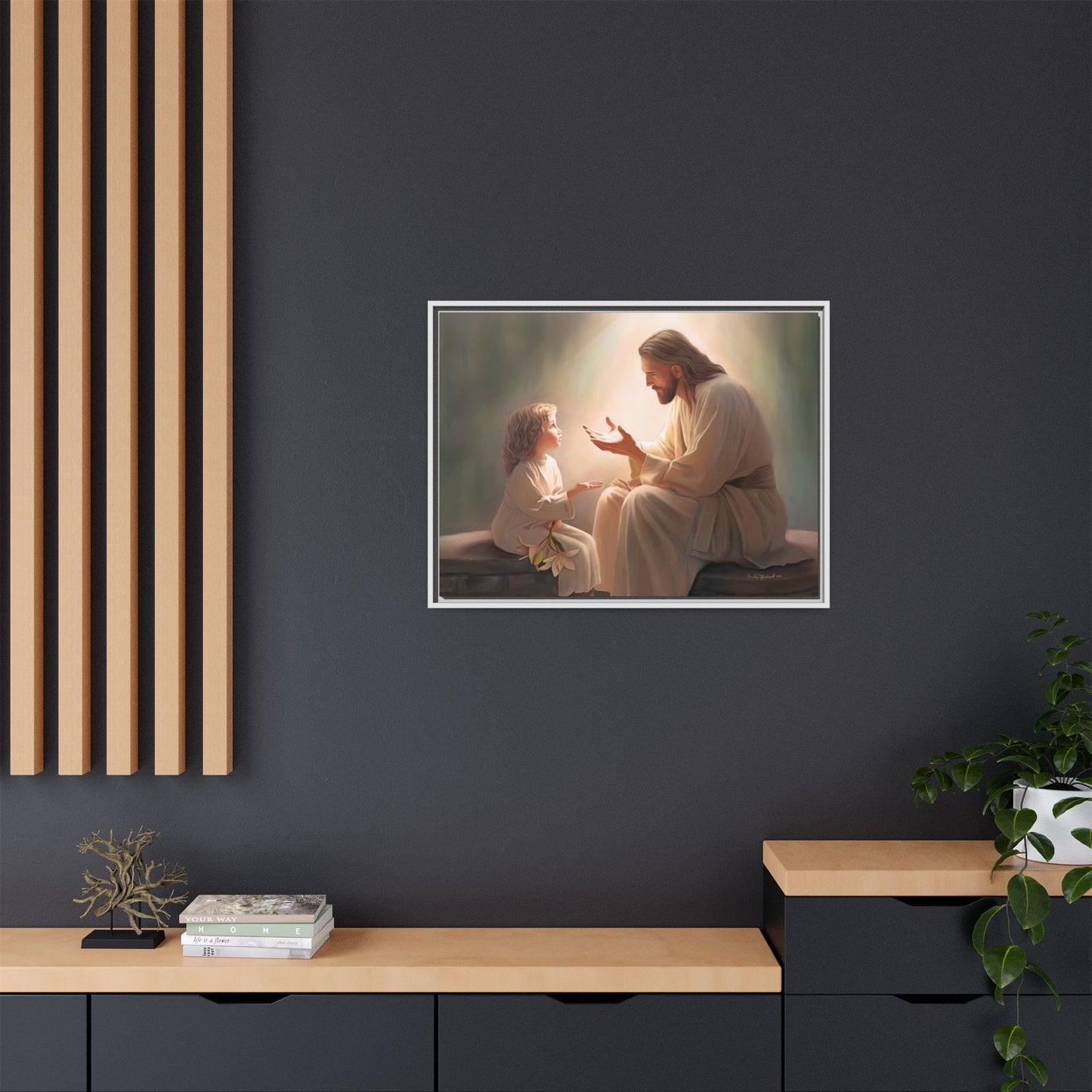 We are His Children, Fine Art Framed Canvas Print, Picture of Jesus, Jesus with a Child, Christian Gift, Christian Art, Jesus Christ Art with Child