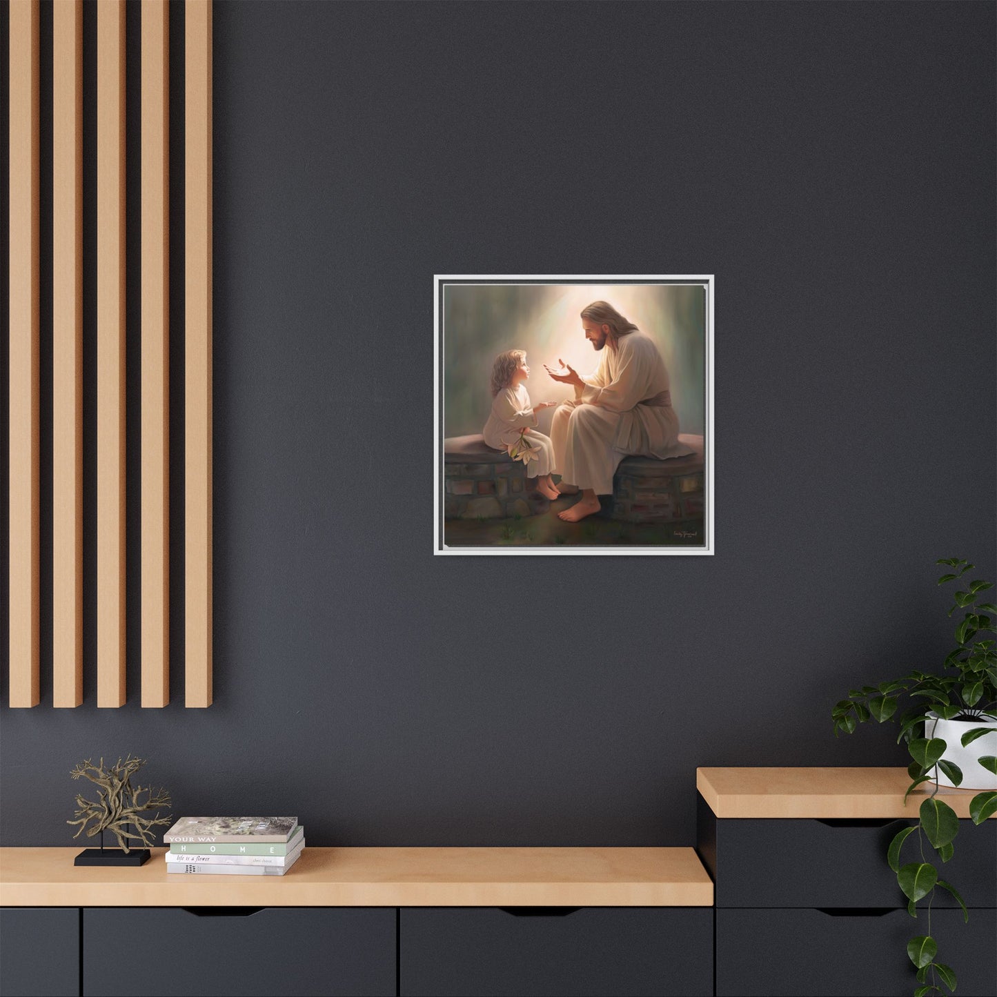 We are His Children, Fine Art Framed Canvas Print, Picture of Jesus, Jesus with a Child, Christian Gift, Christian Art, Jesus Christ Art with Child