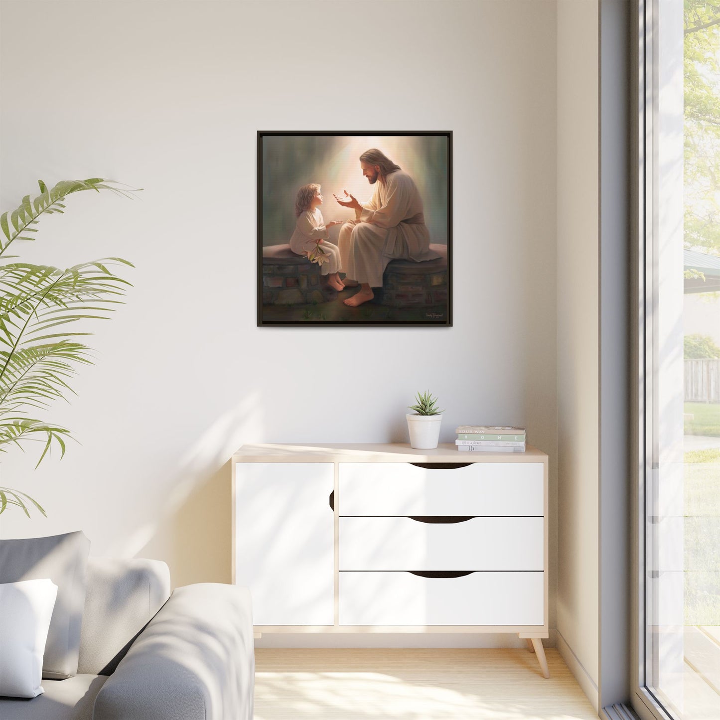 We are His Children, Fine Art Framed Canvas Print, Picture of Jesus, Jesus with a Child, Christian Gift, Christian Art, Jesus Christ Art with Child