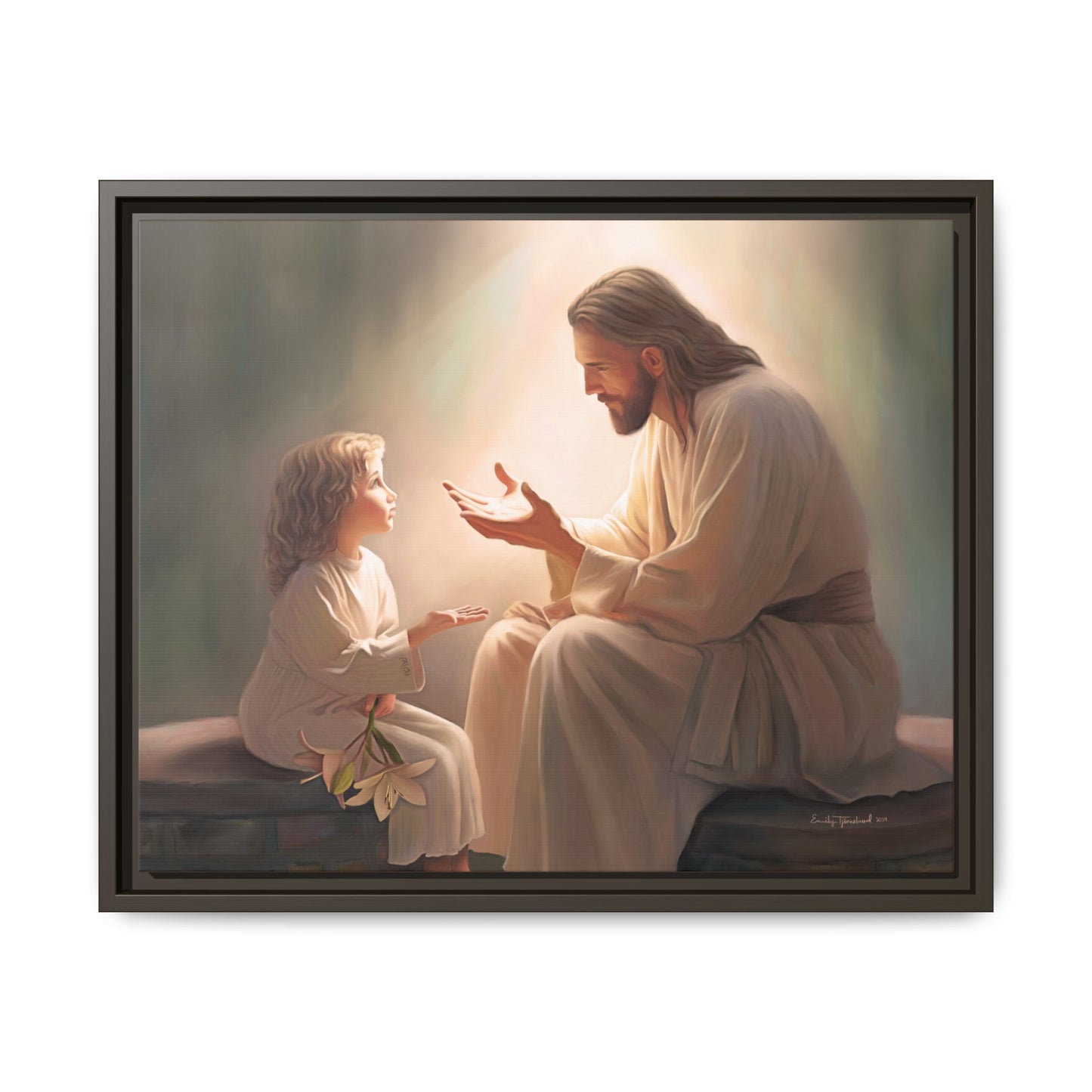 We are His Children, Fine Art Framed Canvas Print, Picture of Jesus, Jesus with a Child, Christian Gift, Christian Art, Jesus Christ Art with Child