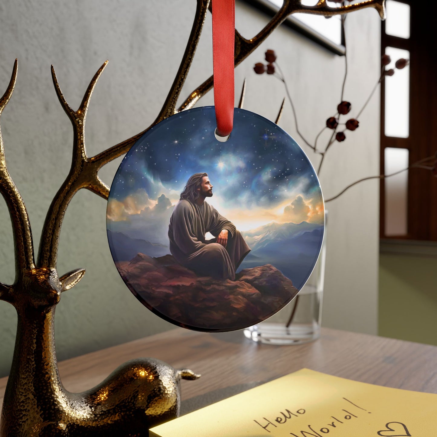 Jesus With The Stars, Christmas Ornament, Christian Ornament with Ribbon