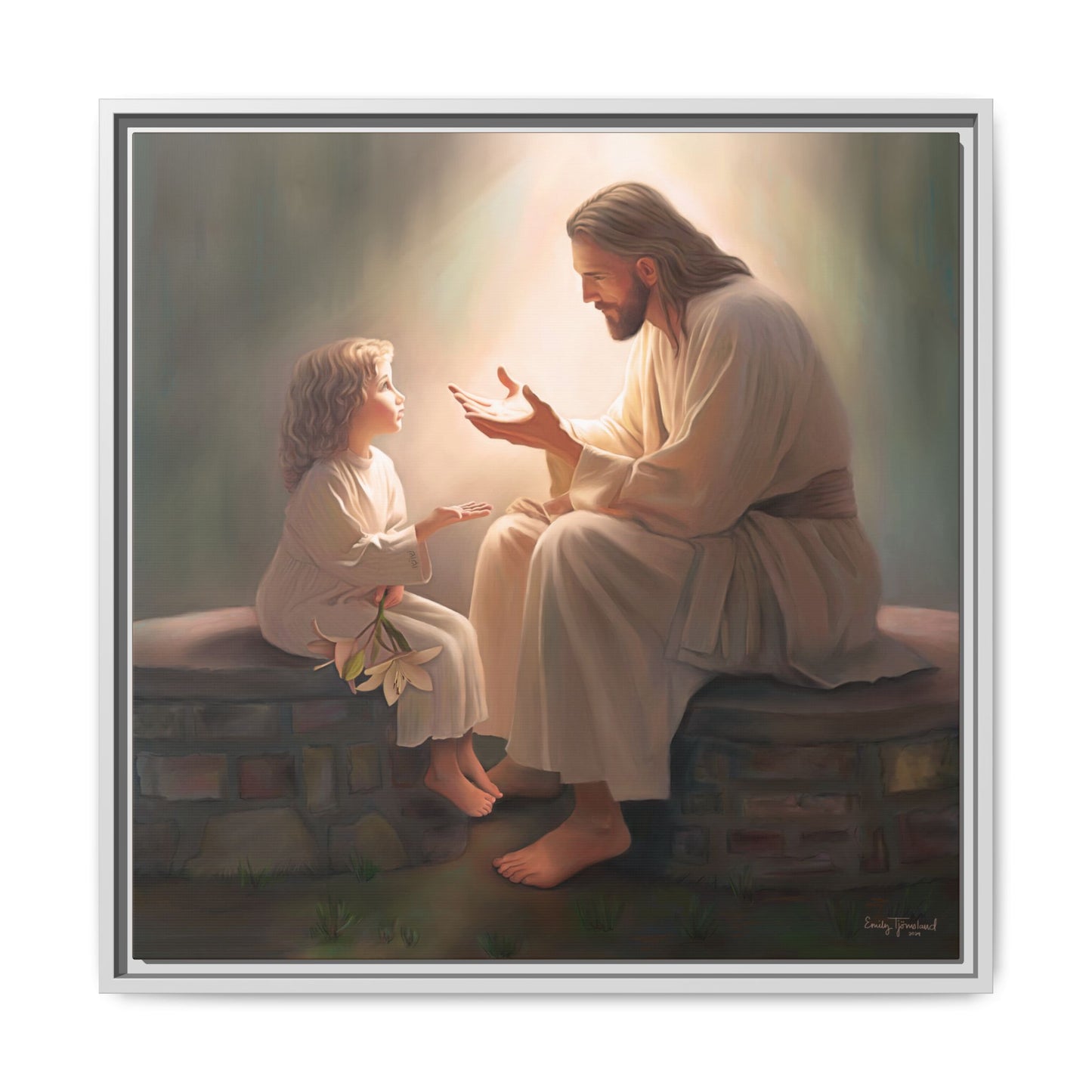 We are His Children, Fine Art Framed Canvas Print, Picture of Jesus, Jesus with a Child, Christian Gift, Christian Art, Jesus Christ Art with Child