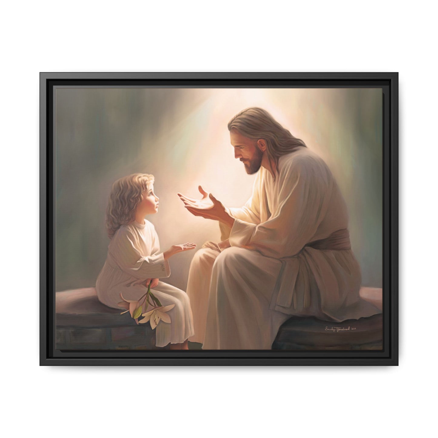 We are His Children, Fine Art Framed Canvas Print, Picture of Jesus, Jesus with a Child, Christian Gift, Christian Art, Jesus Christ Art with Child