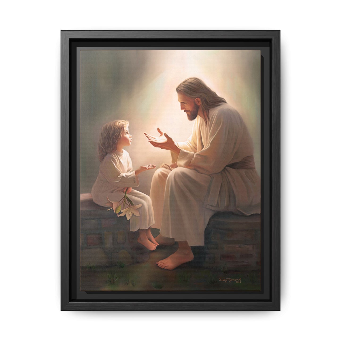 We are His Children, Fine Art Framed Canvas Print, Picture of Jesus, Jesus with a Child, Christian Gift, Christian Art, Jesus Christ Art with Child