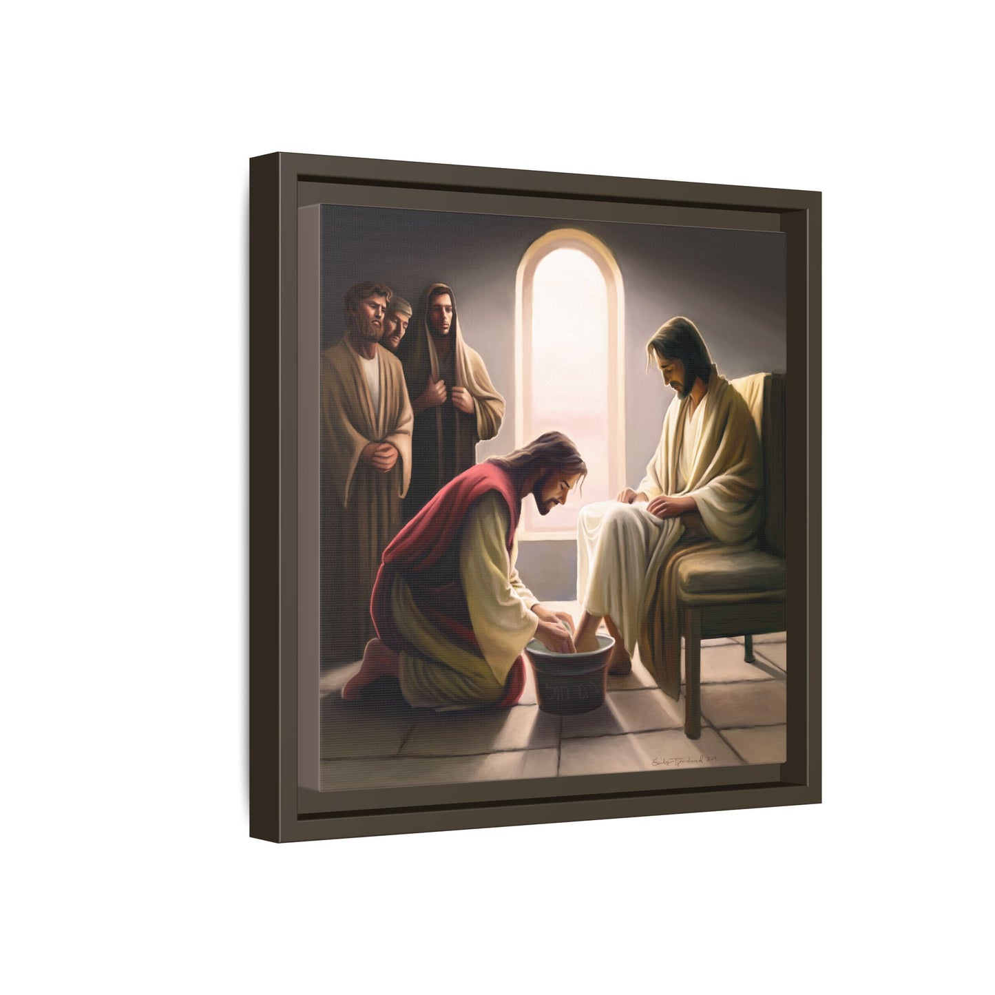 Jesus Washing Feet, Framed Canvas Print Art, Christ Washing Disciple's Feet, Christian Gift, Jesus Christ Serving Others, many sizes available