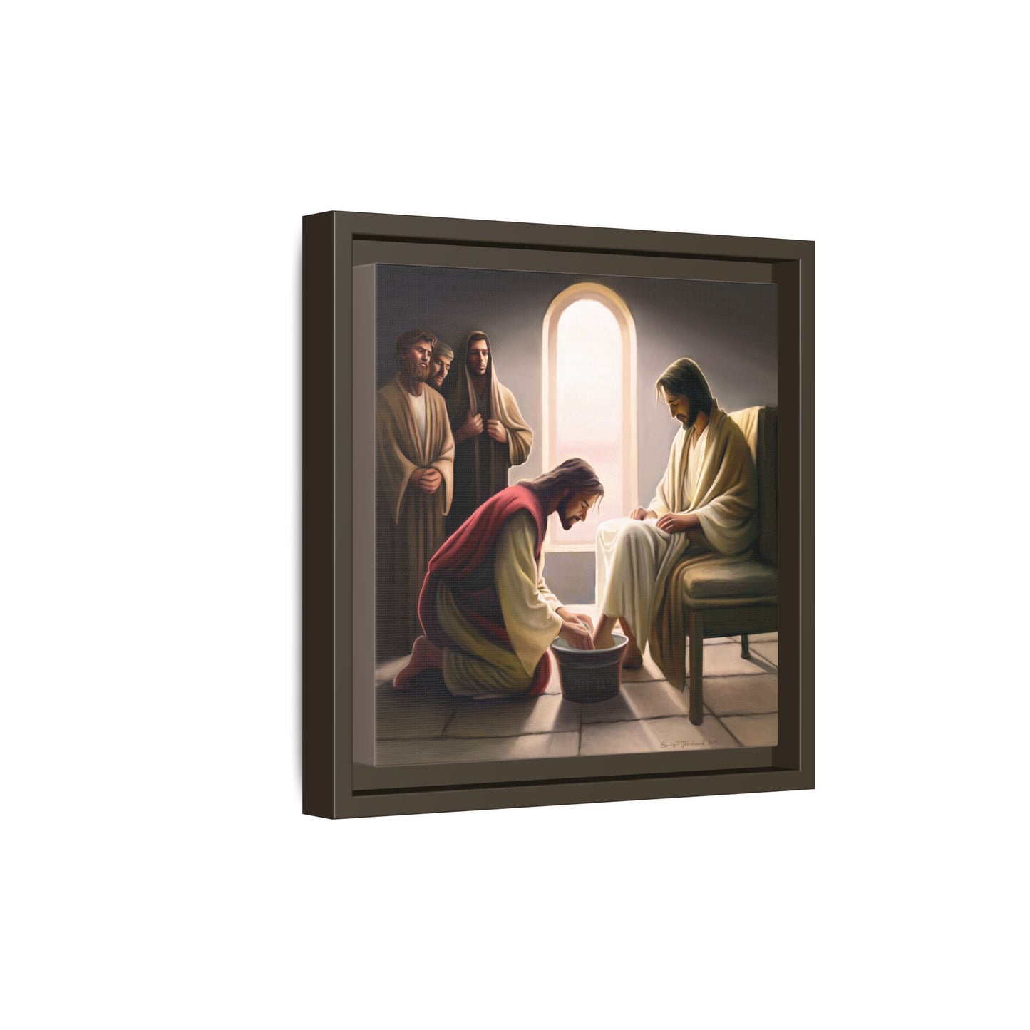 Jesus Washing Feet, Framed Canvas Print Art, Christ Washing Disciple's Feet, Christian Gift, Jesus Christ Serving Others, many sizes available